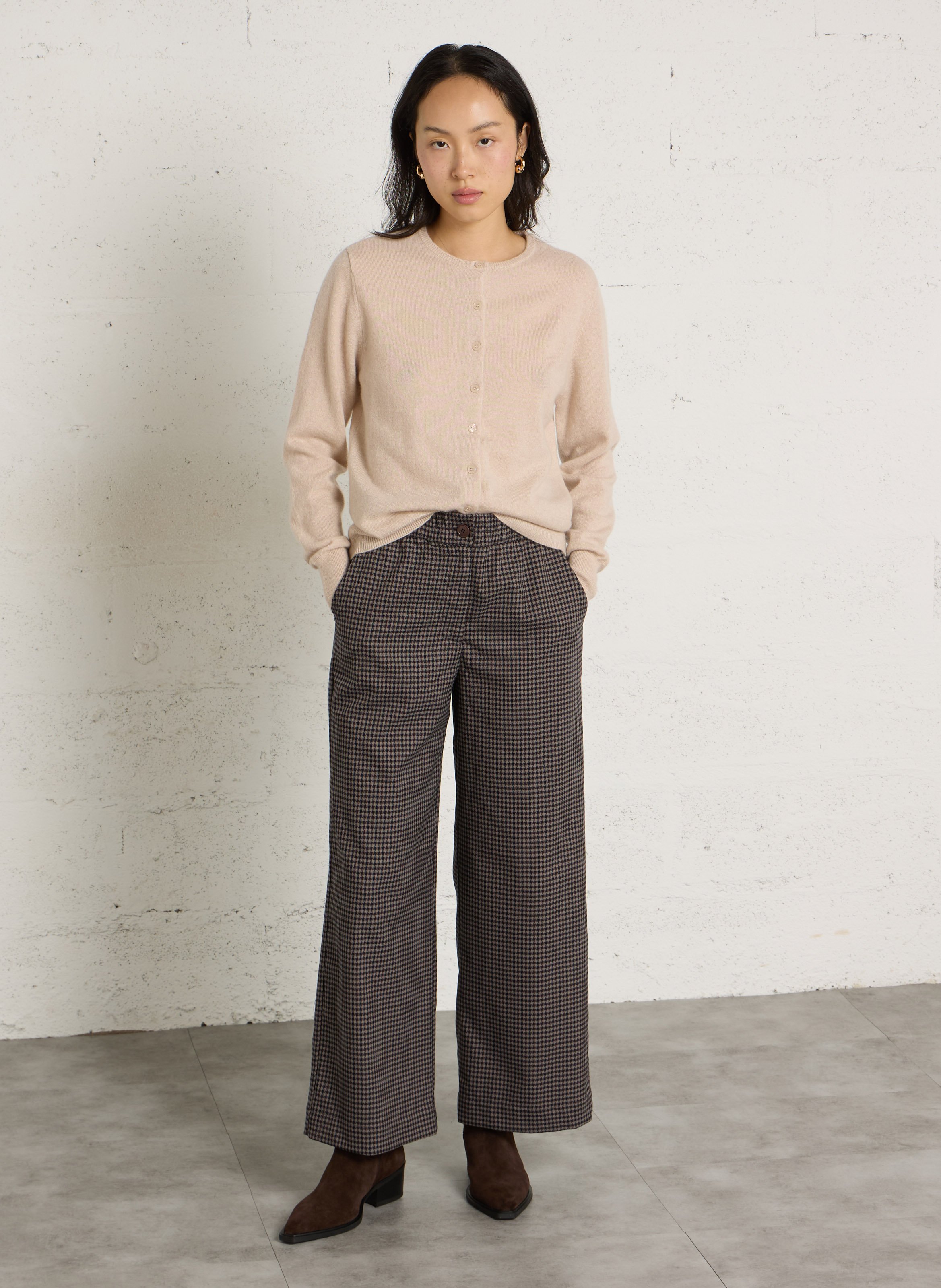 Straight pants with pattern and elastic waistband NICE THINGS Brown