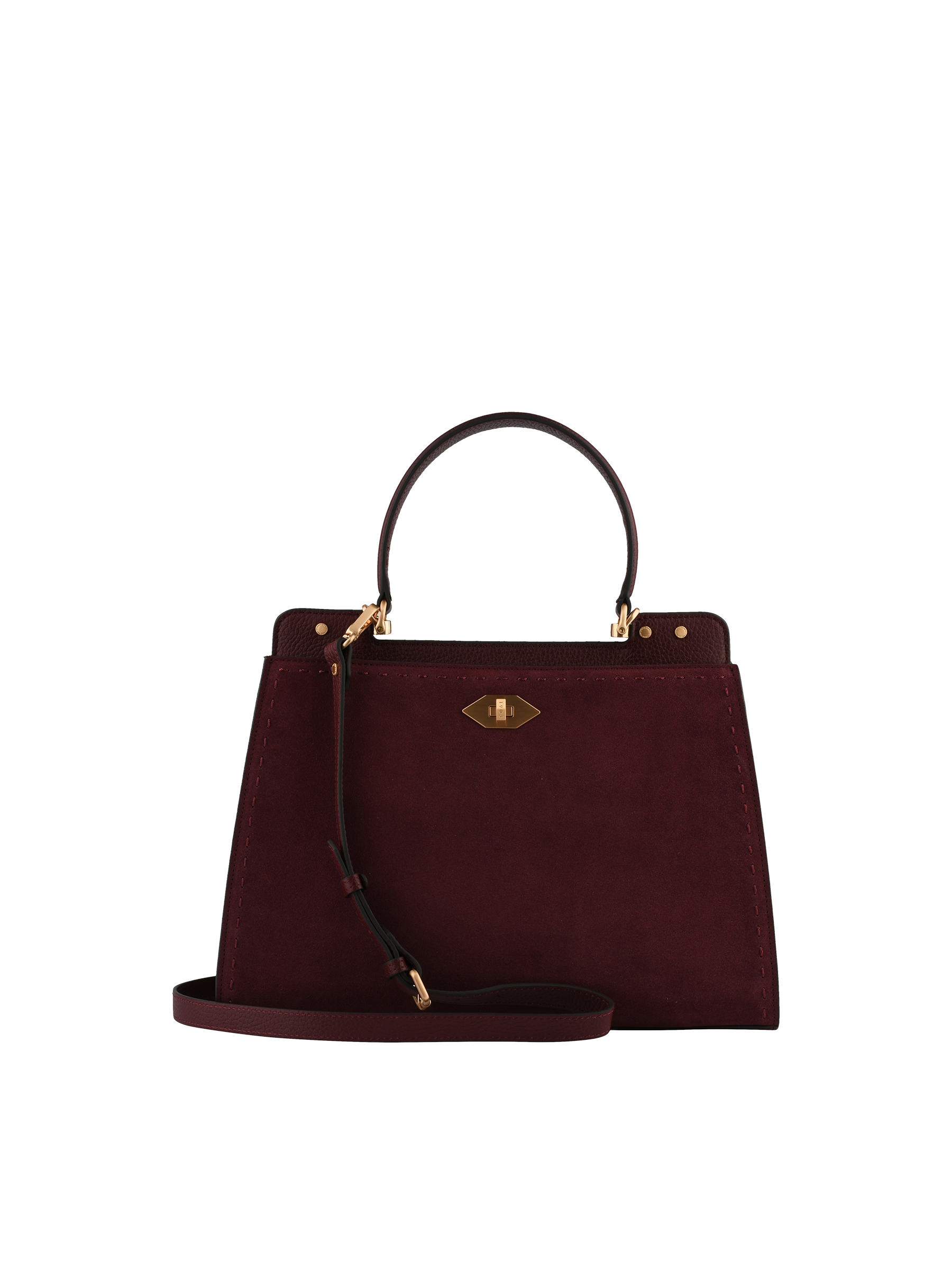 Cowhide leather handbag with a suede-effect finish POURCHET Red