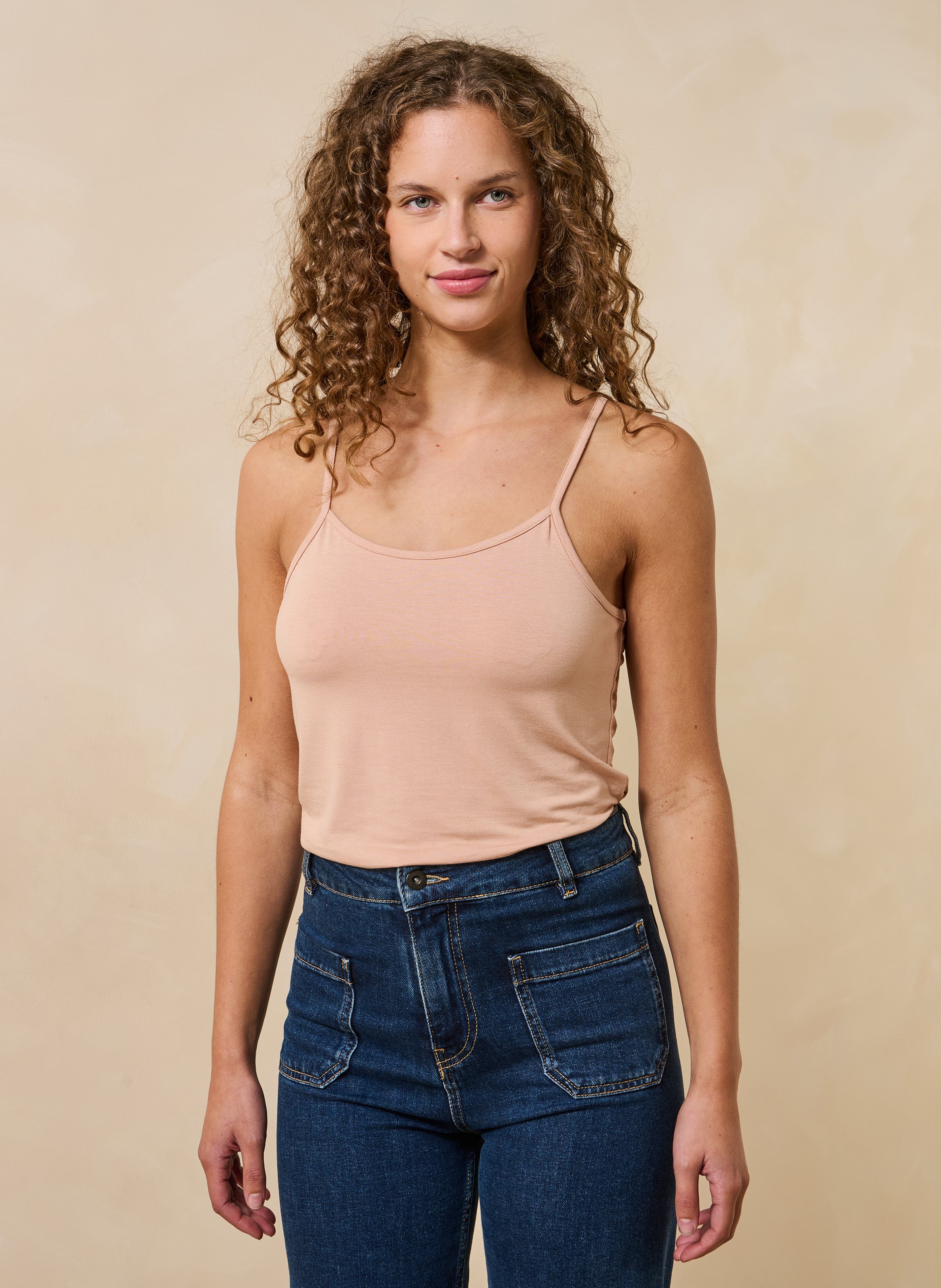 Débardeur à bretelles fines LA FEE MARABOUTEE Beige