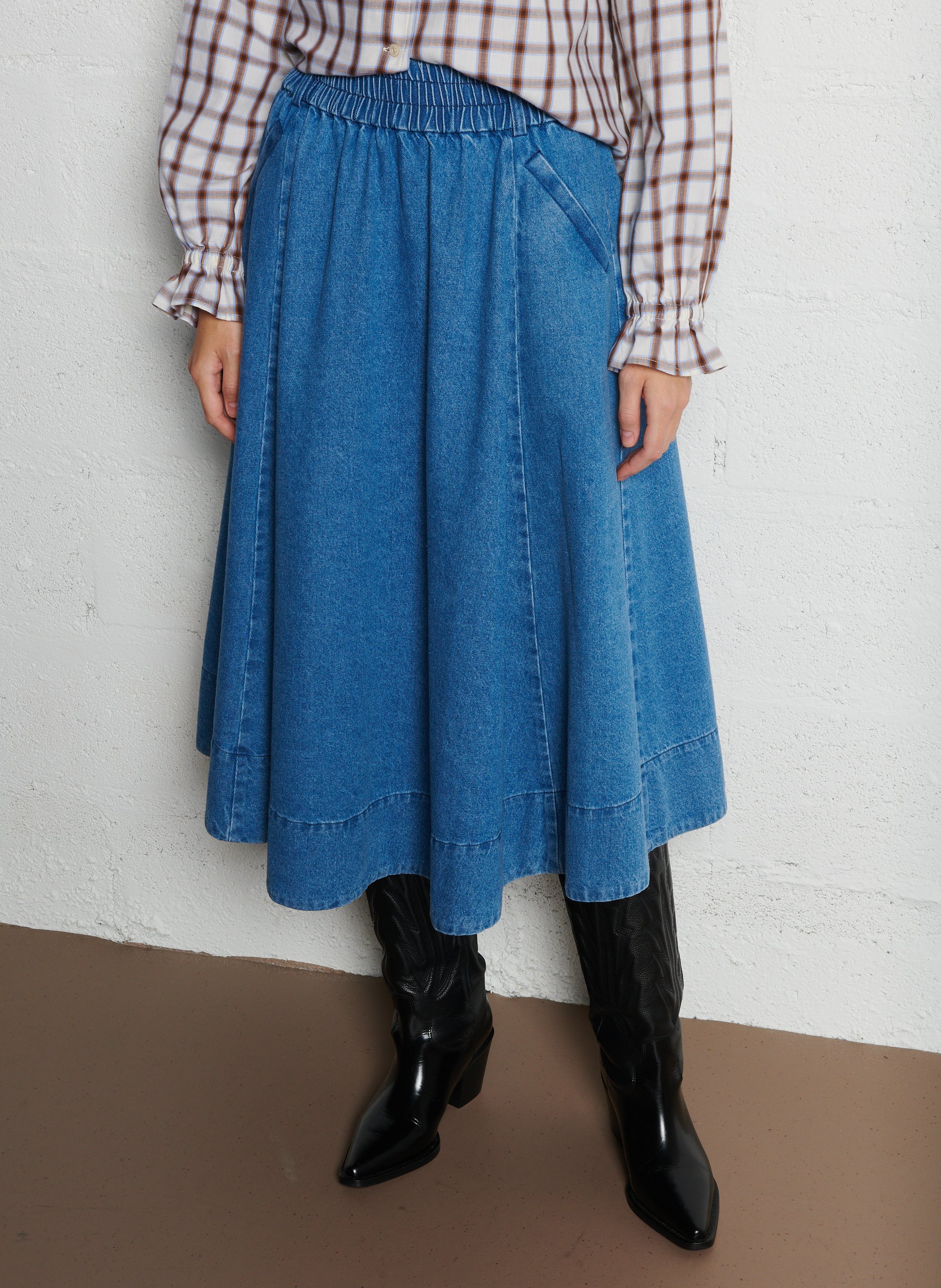 Halflange, katoenen rok SUZIE WINKLE Blauw