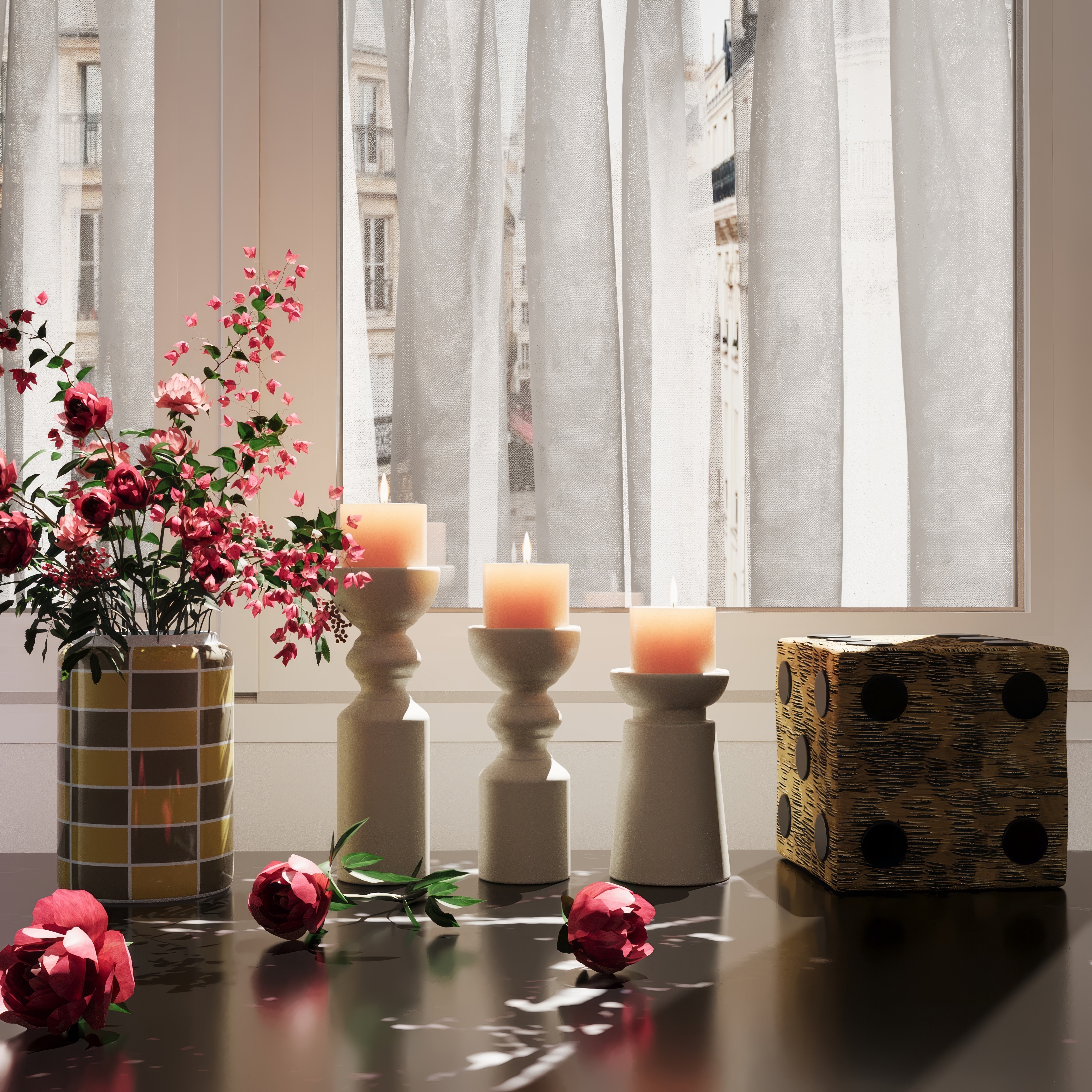 Set of 3 design-led wooden candlesticks POTIRON PARIS Beige