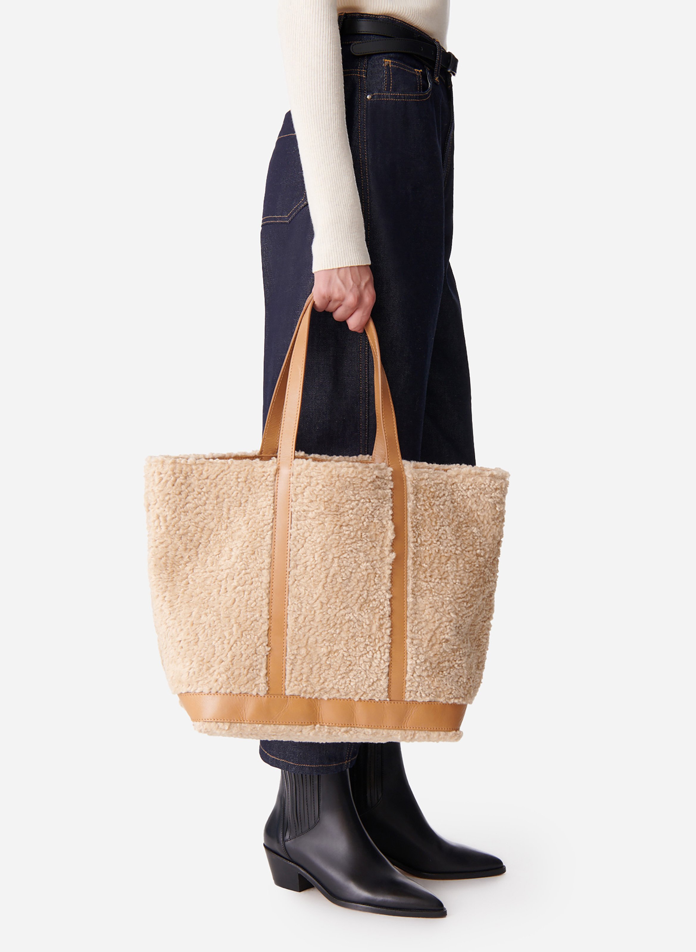 GroBe Shopper tasche Mit Fell effekt Beige Vanessa Bruno Damen 4HVE37 V40315 013 BEIGE Place des Tendances Deutschland