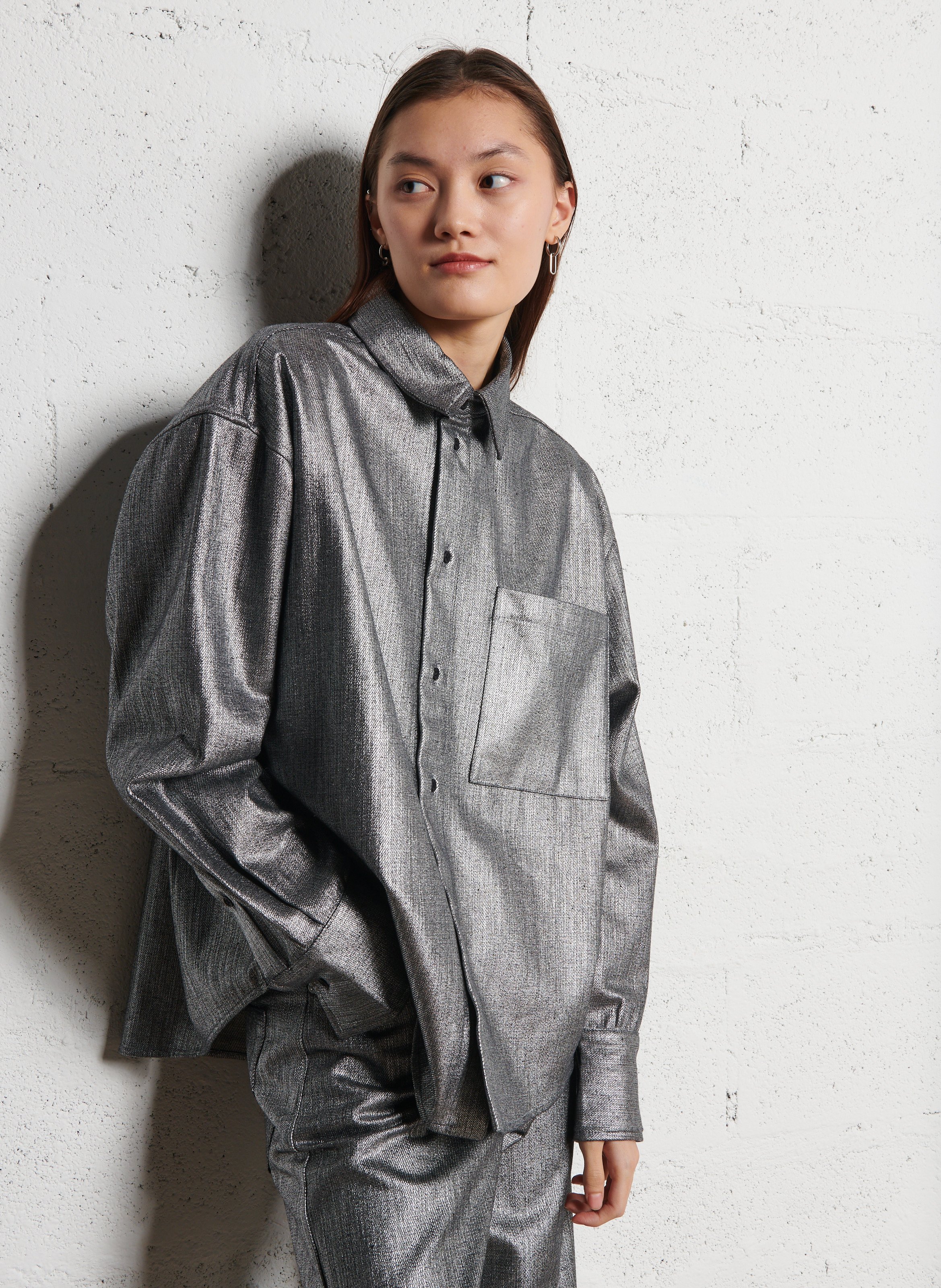 Wijdvallende glinsterende blouse COLLECTORS CLUB Zilver