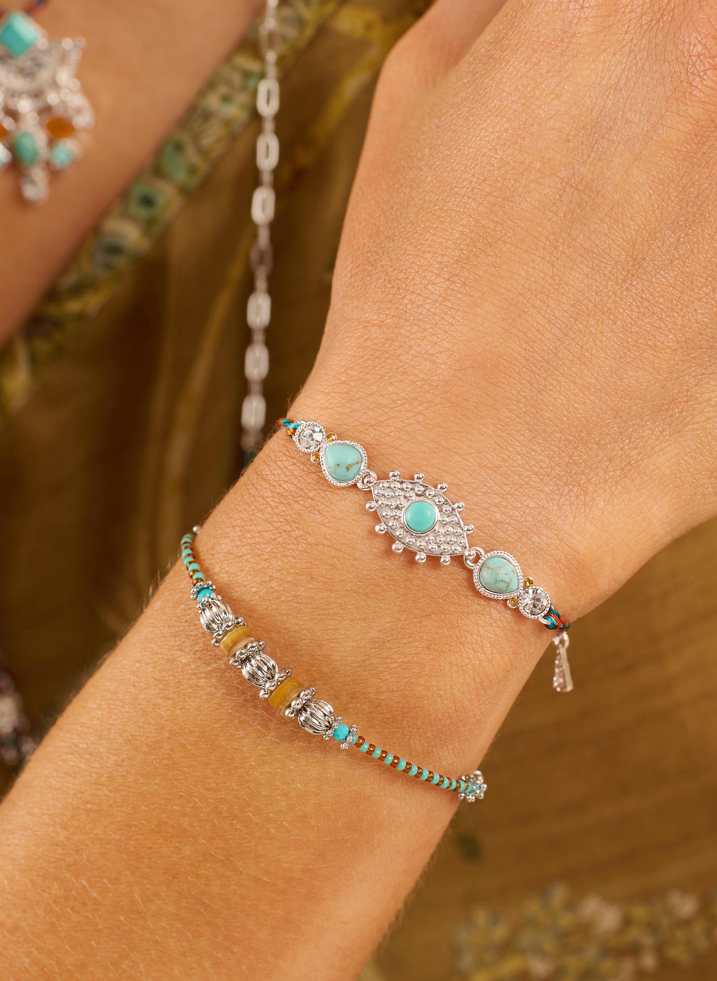 Adjustable cord bracelet with charms HIPANEMA Silver