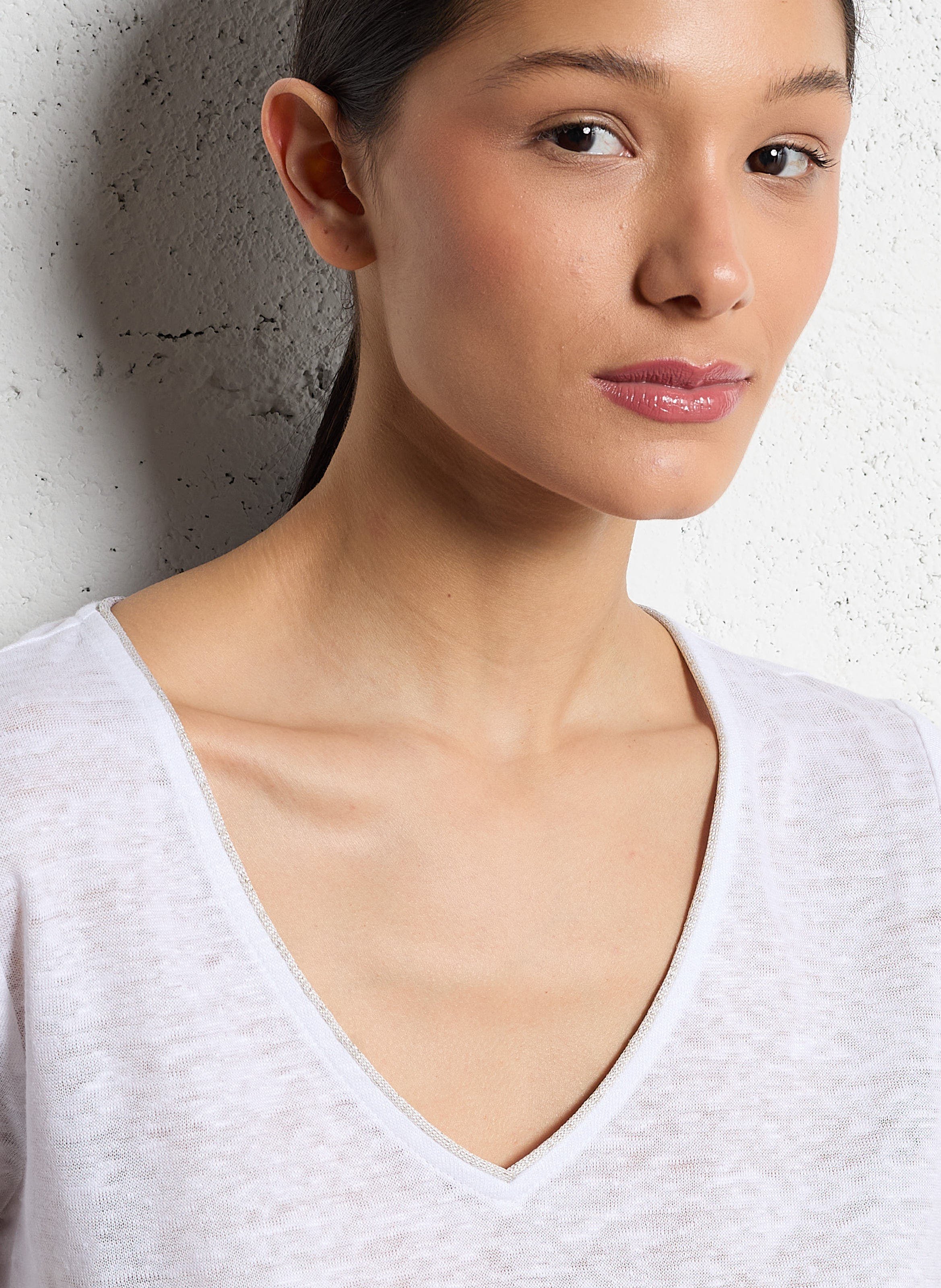 Tee-shirt col V en lin SUD EXPRESS Blanc