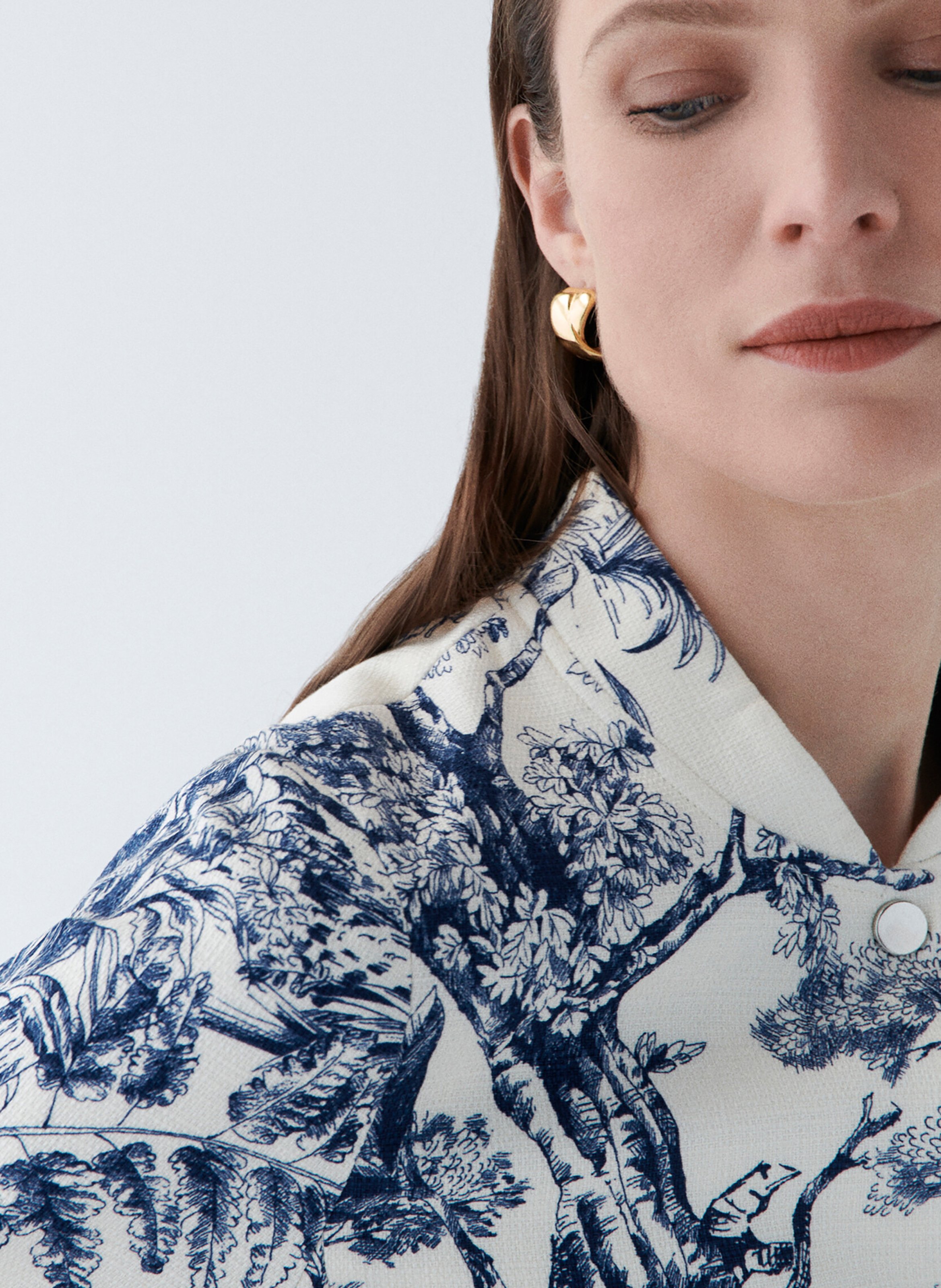 Mandarin collar jacket with botanical print CAROLL Blue