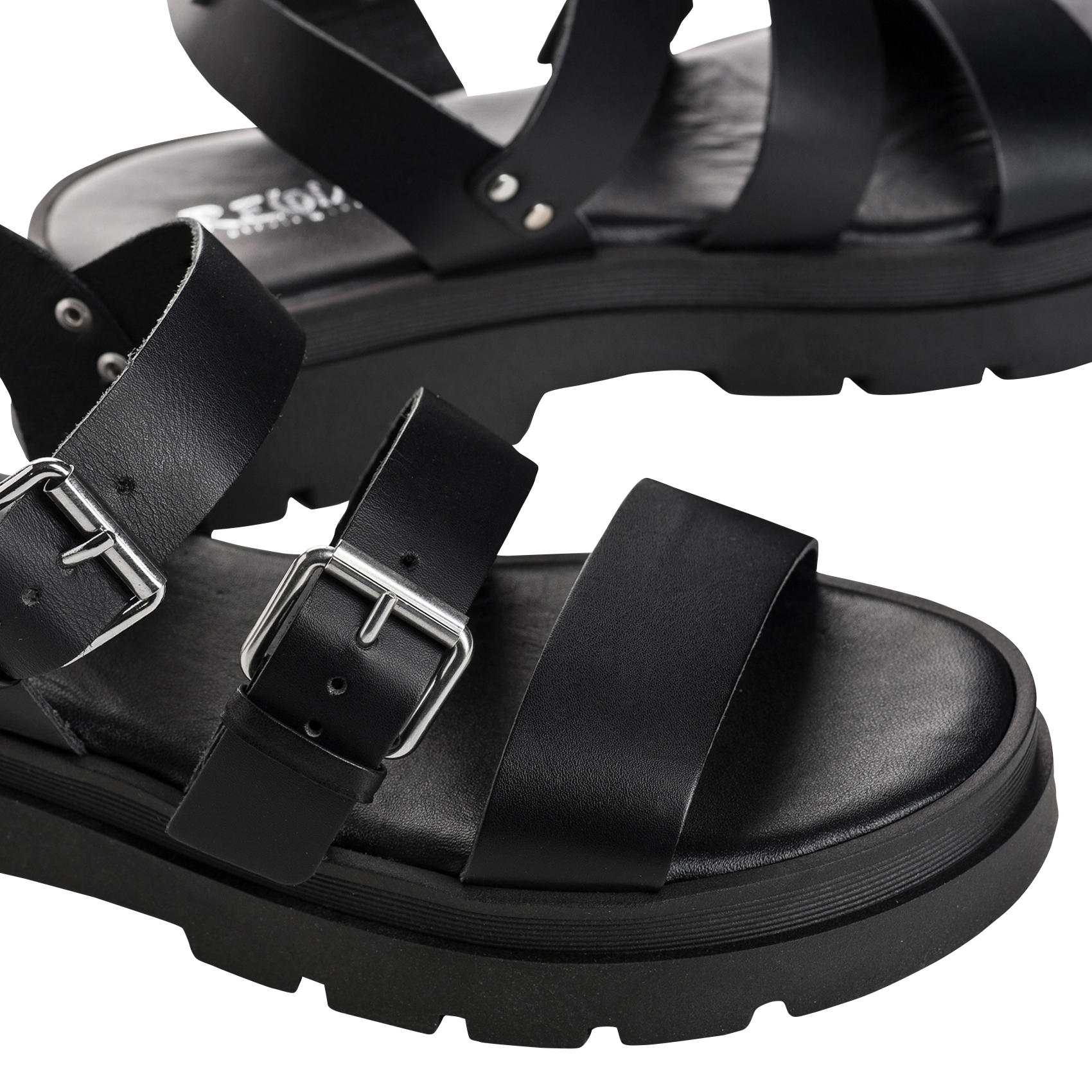 Sandales compensées en cuir REQINS Noir