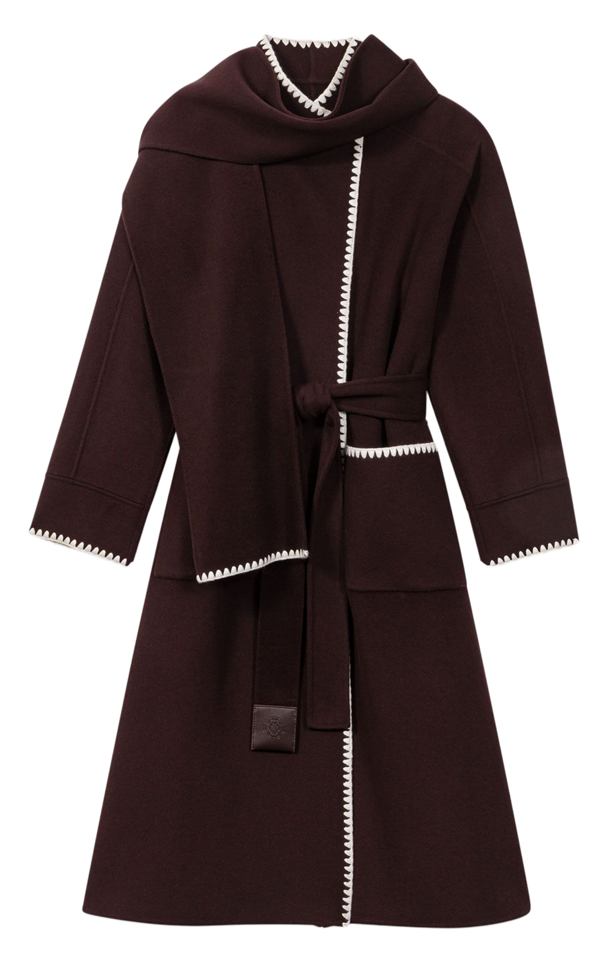Manteau long double face brodé en laine mélangée MAJE Marron