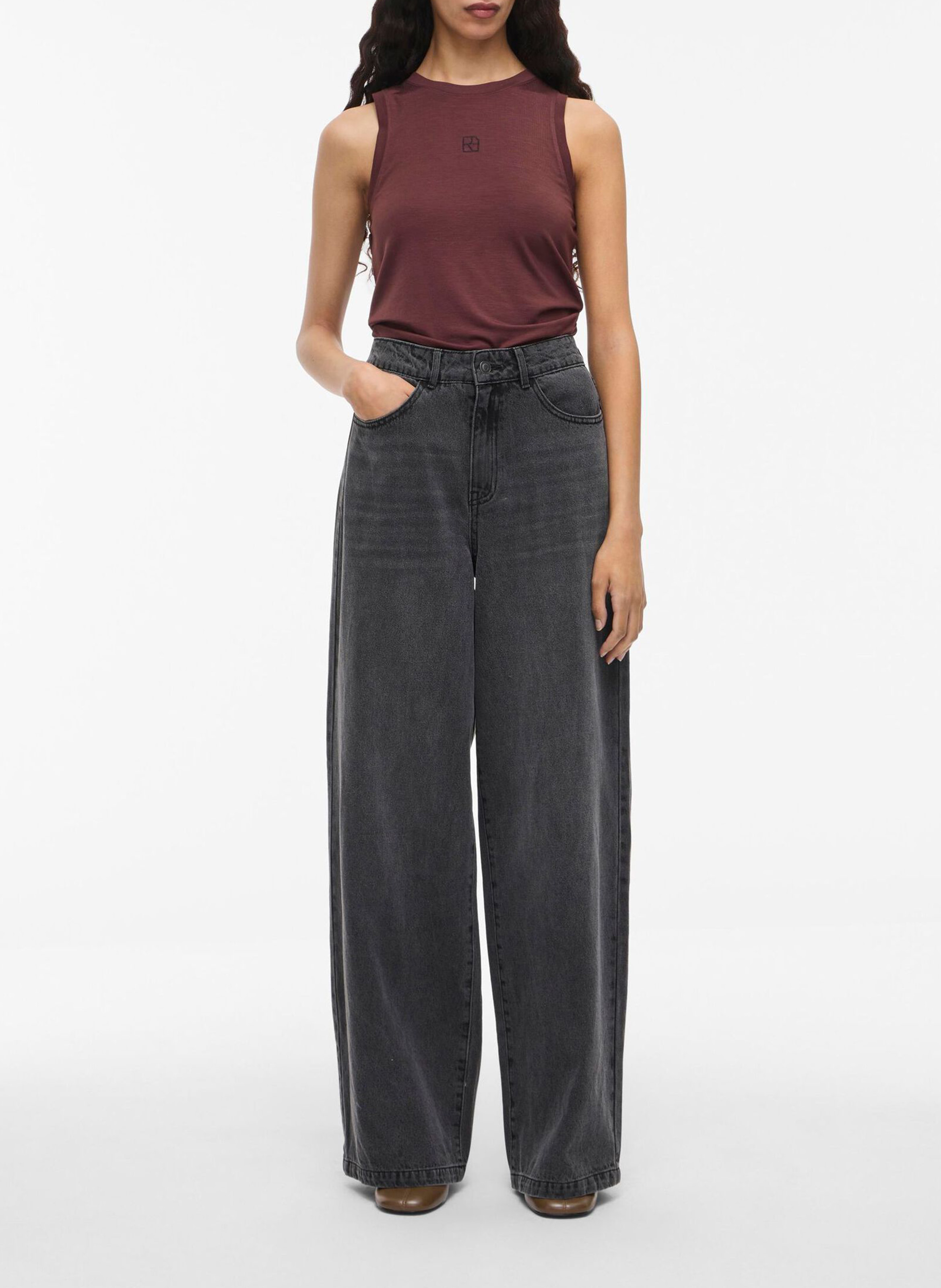 Jean large en coton ROUGE EDIT Gris