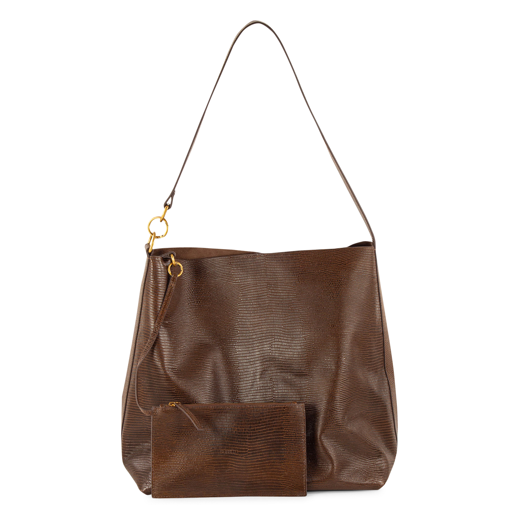 Grand cabas imprimé lézard en cuir SESSUN Marron