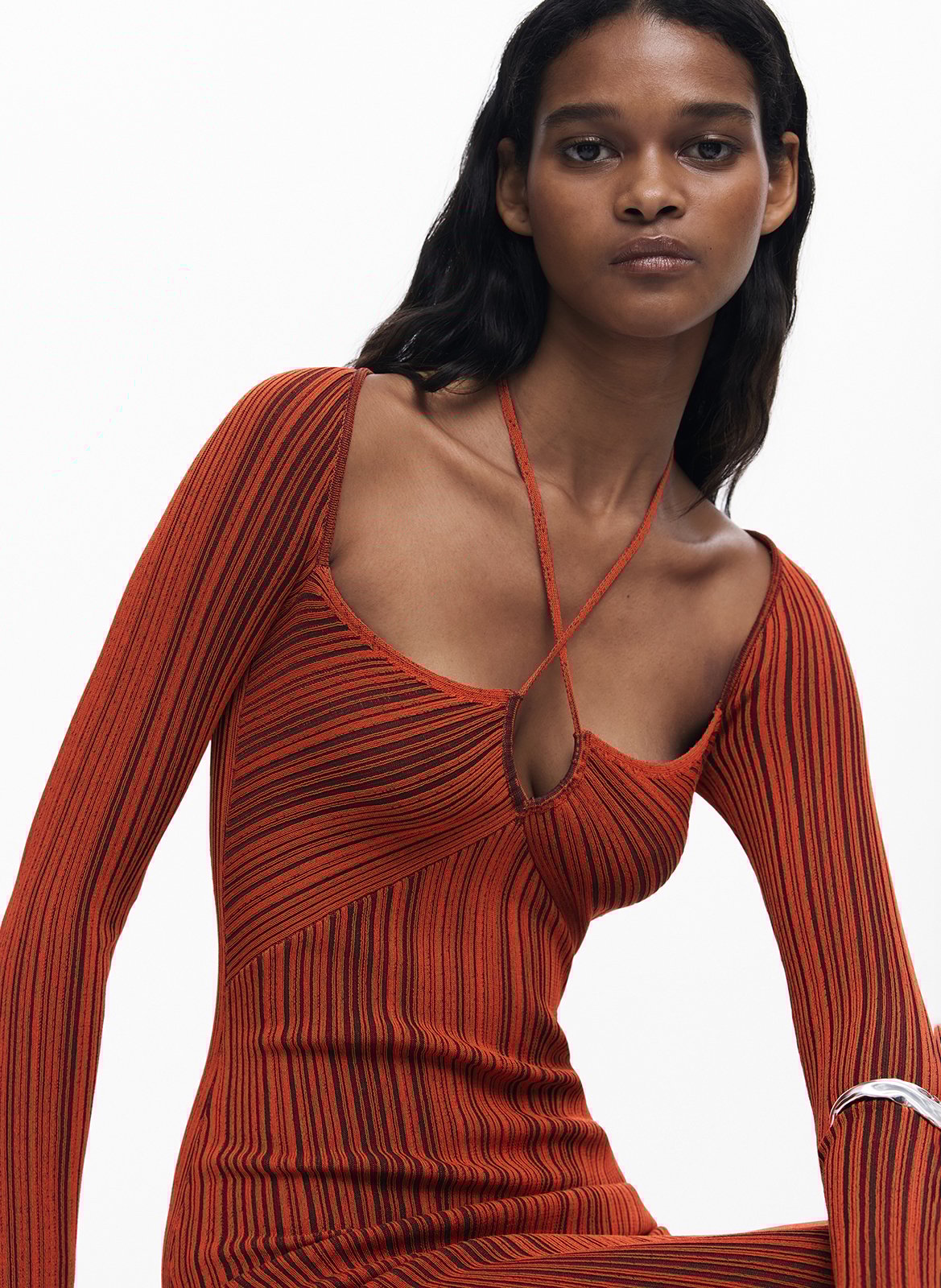 Abito midi aderente a maniche lunghe DESIGUAL Arancio