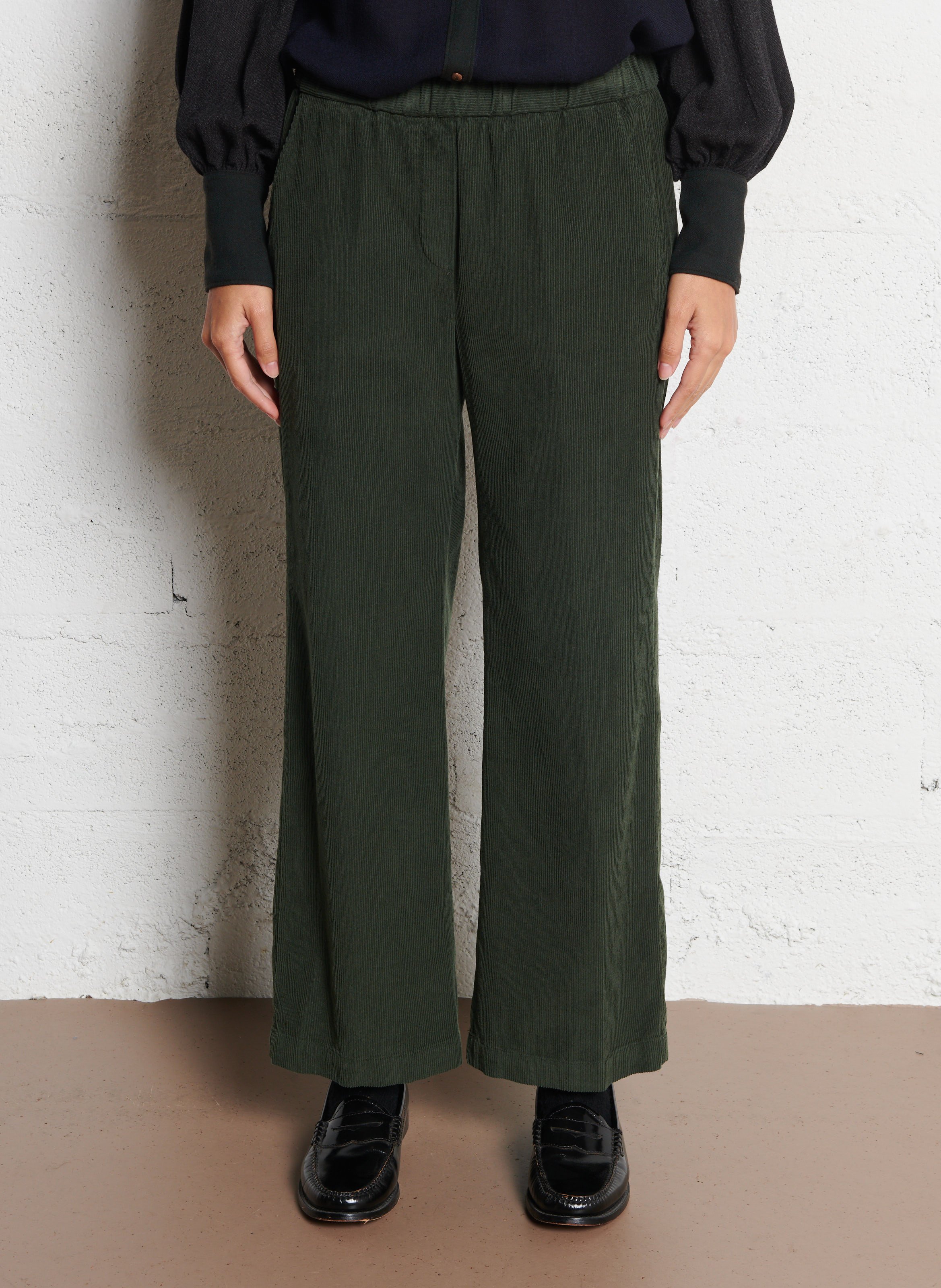 Pantalon large en velours côtelé DIEGA Vert