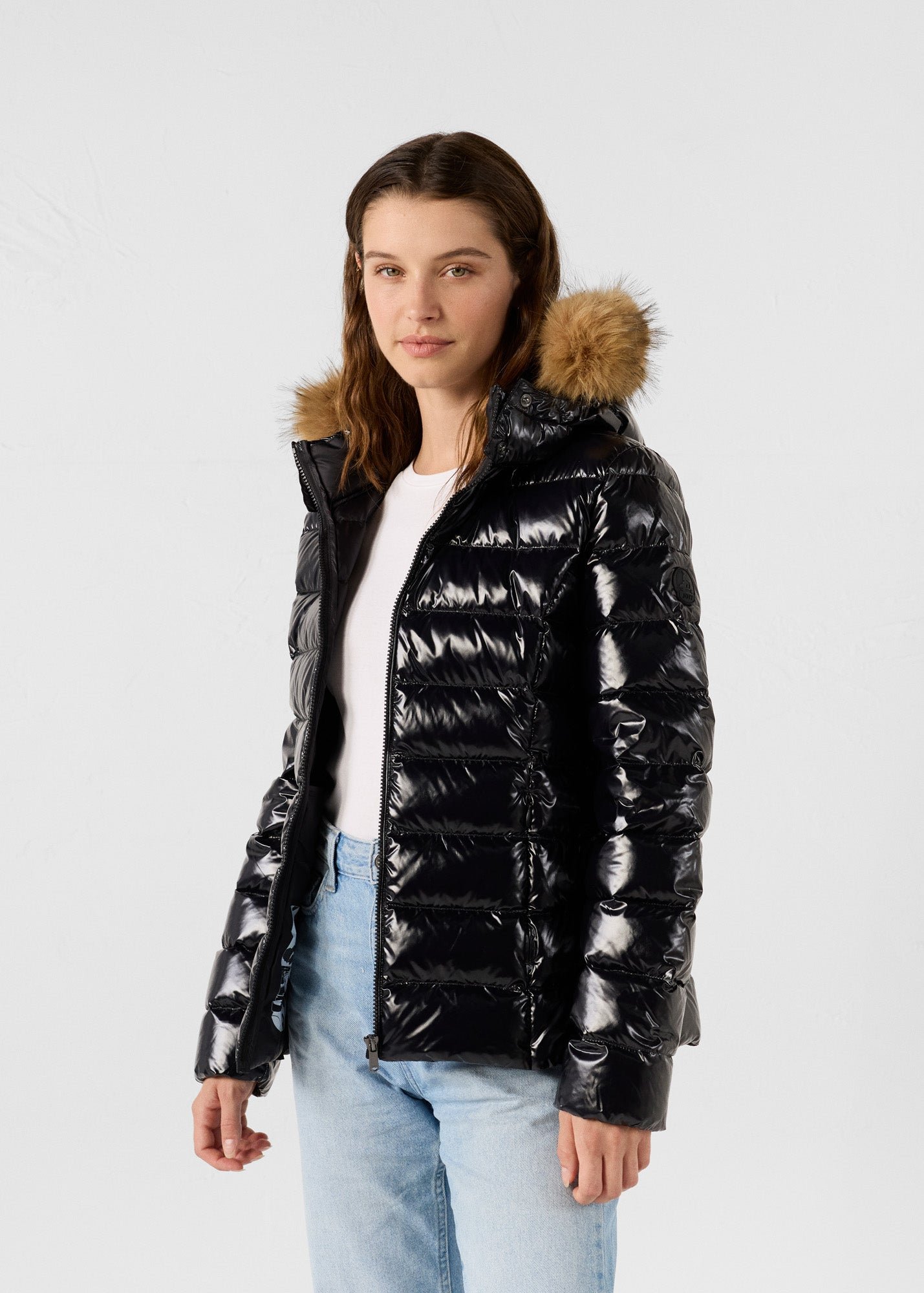 Luxury high gloss hooded winter down jacket JOTT Black