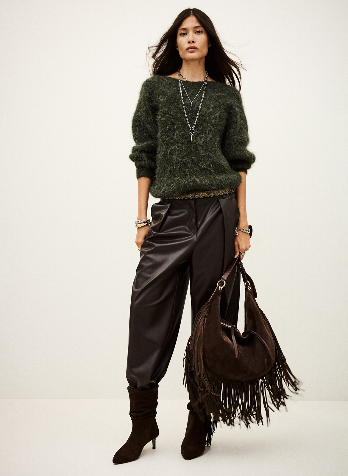 Pull oversize col rond en laine mélangée BA&SH Kaki