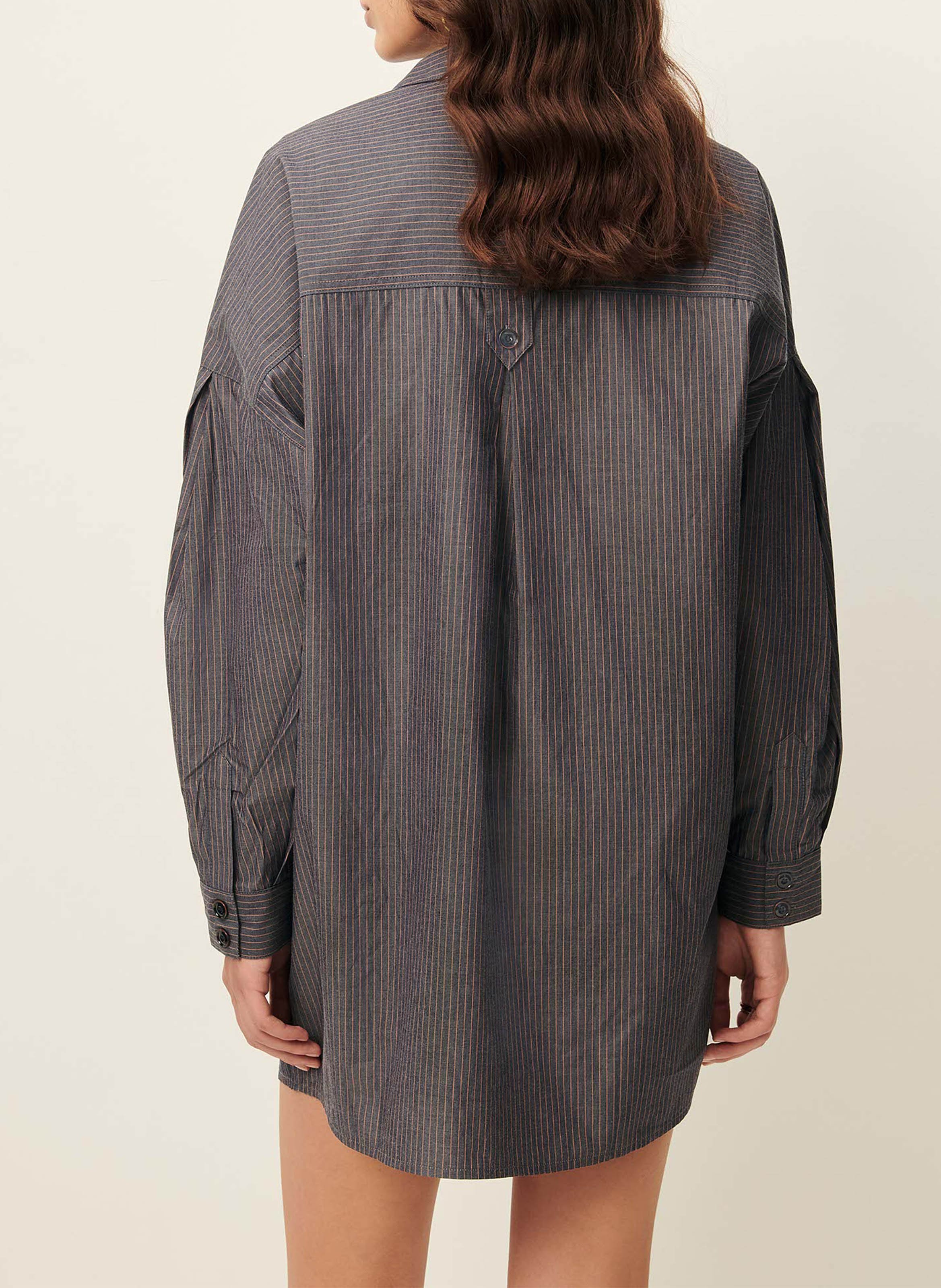 Oversized classic collar striped cotton shirt dress SESSUN Blue