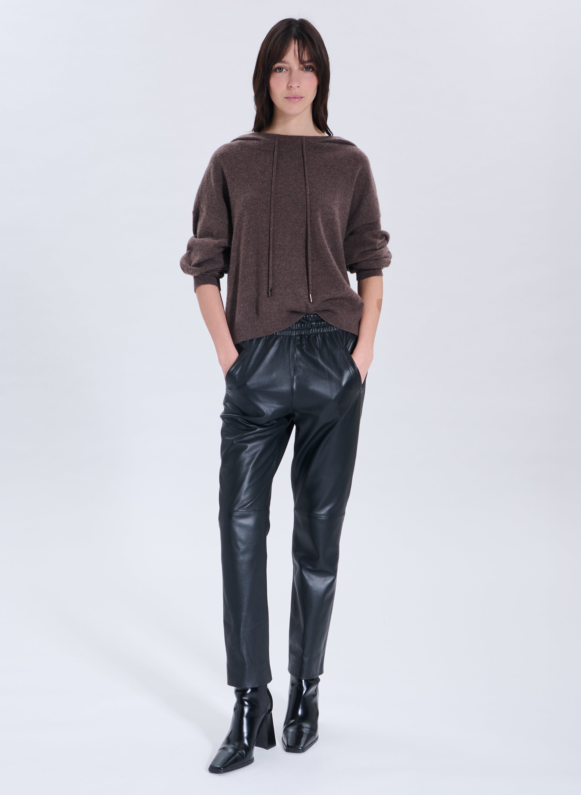 Pull à capuche en cachemire ZAPA Marron