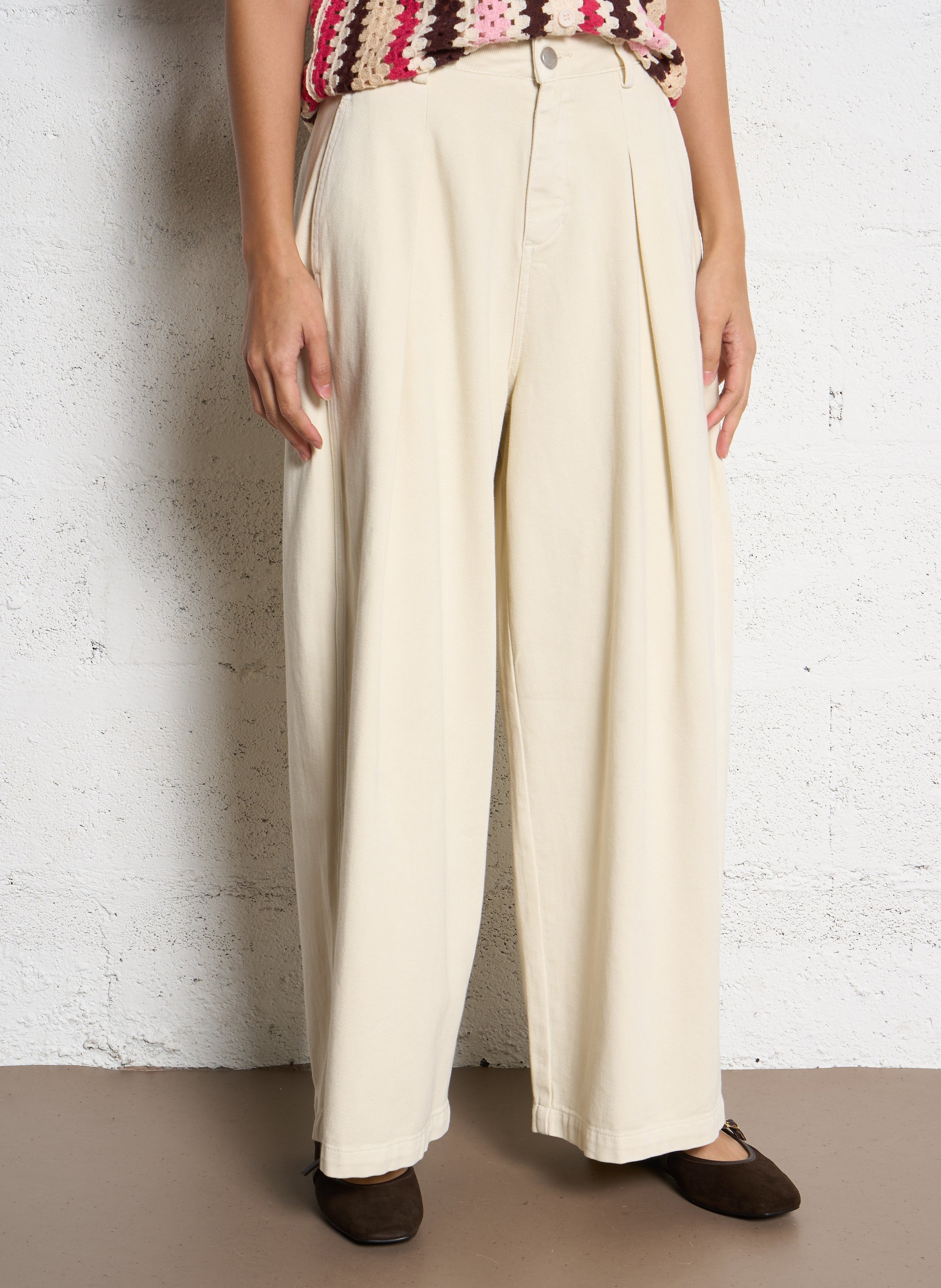 Pantalon large en coton SUNCOO Blanc