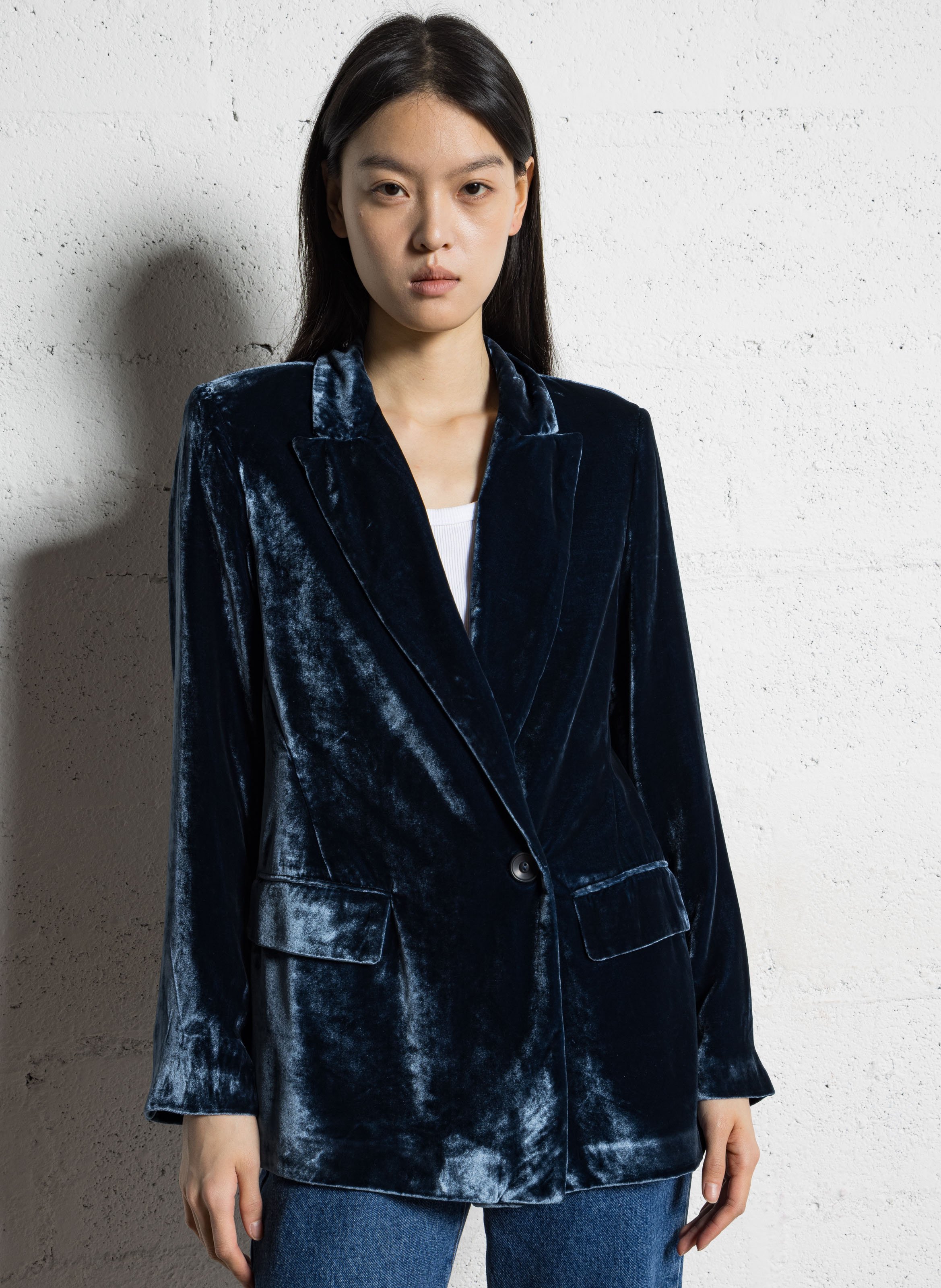 Veste ajustée col tailleur en velours DIEGA Bleu