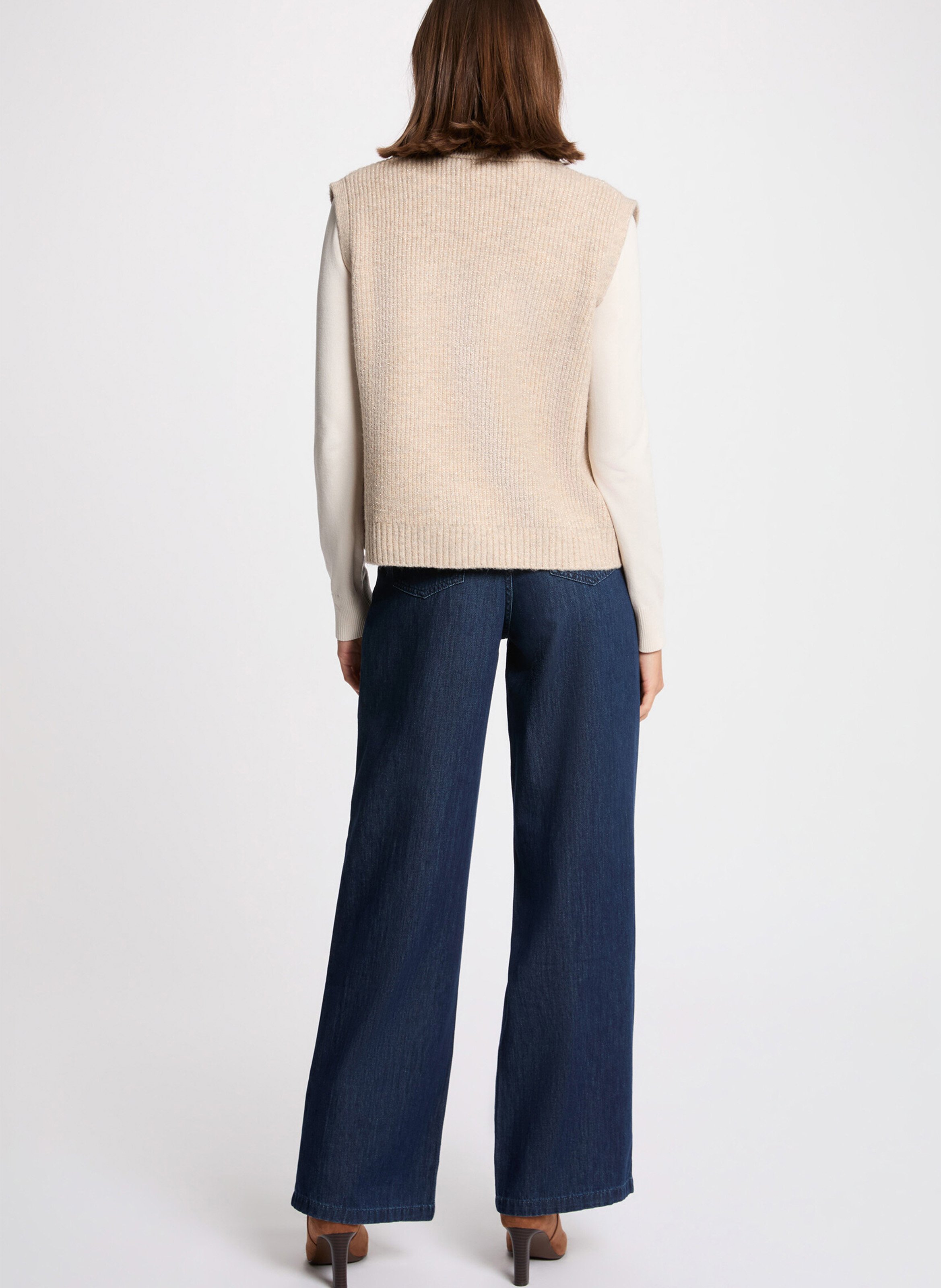 Gilet droit zippé à col revers MORGAN Beige