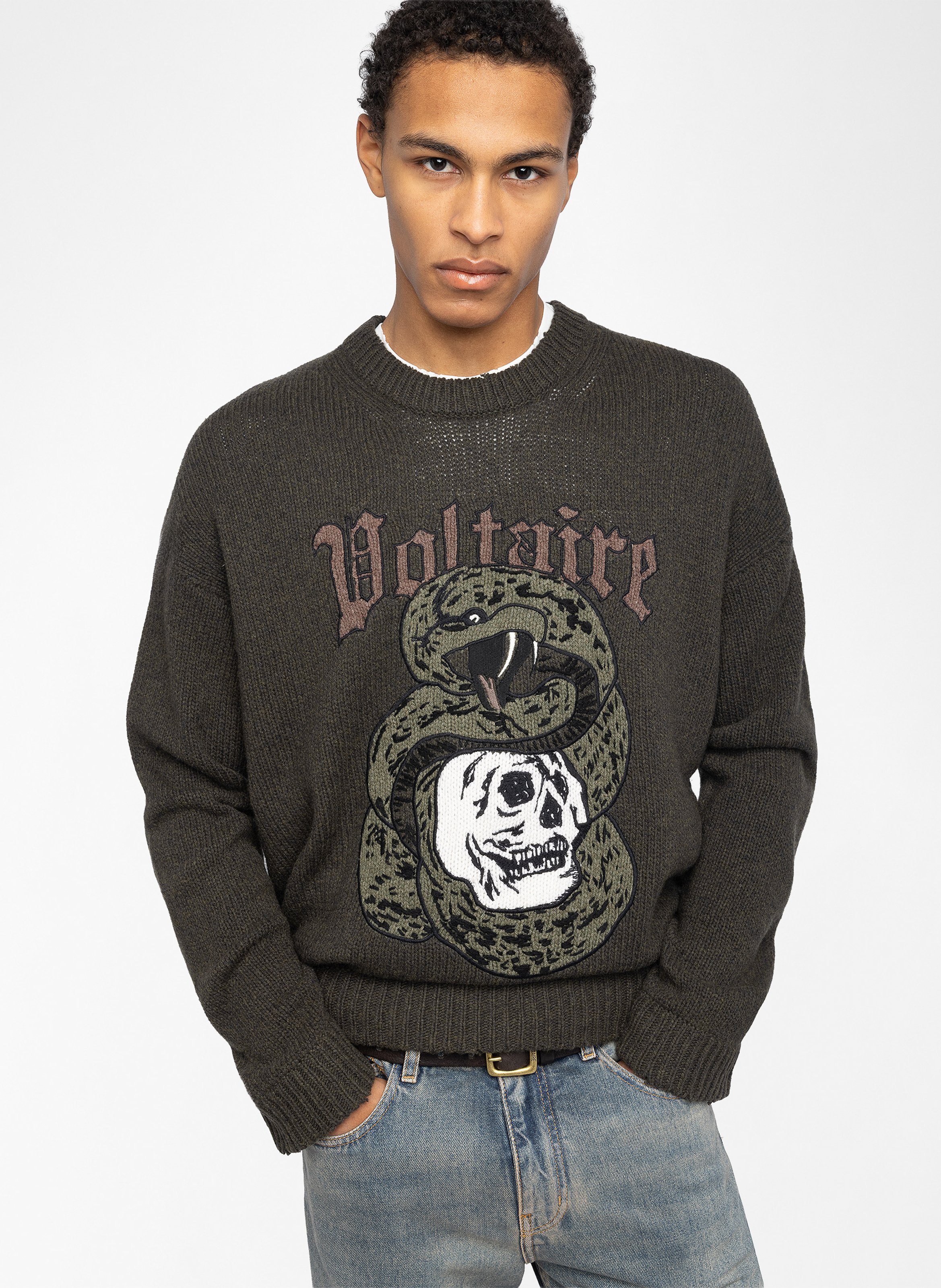 Straight round neck sweater embroidered in merino wool ZADIG&VOLTAIRE Green