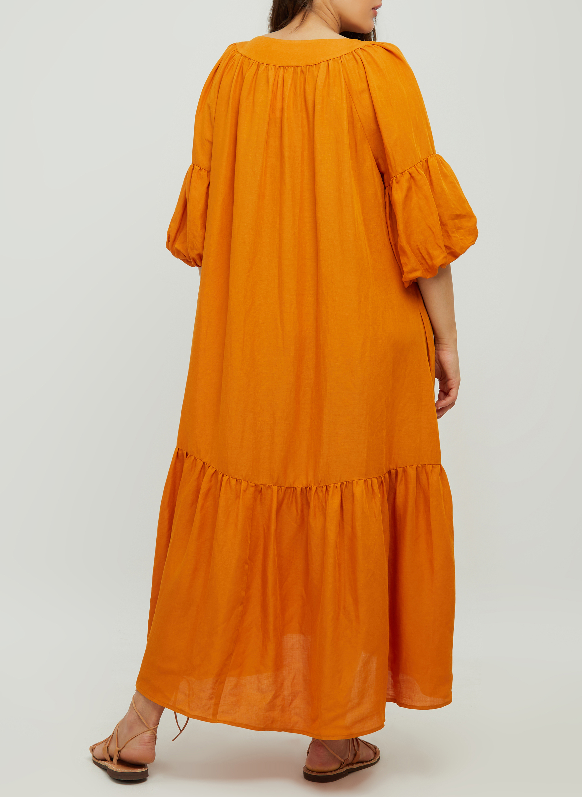 Robe longue à col rond en viscose et lin  MAT FASHION Orange