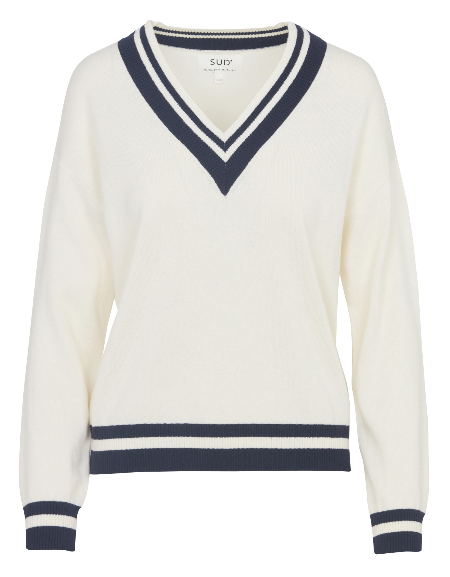 Gerader Pullover mit V-Ausschnitt aus Baumwoll- und Wollmischung SUD EXPRESS Beige