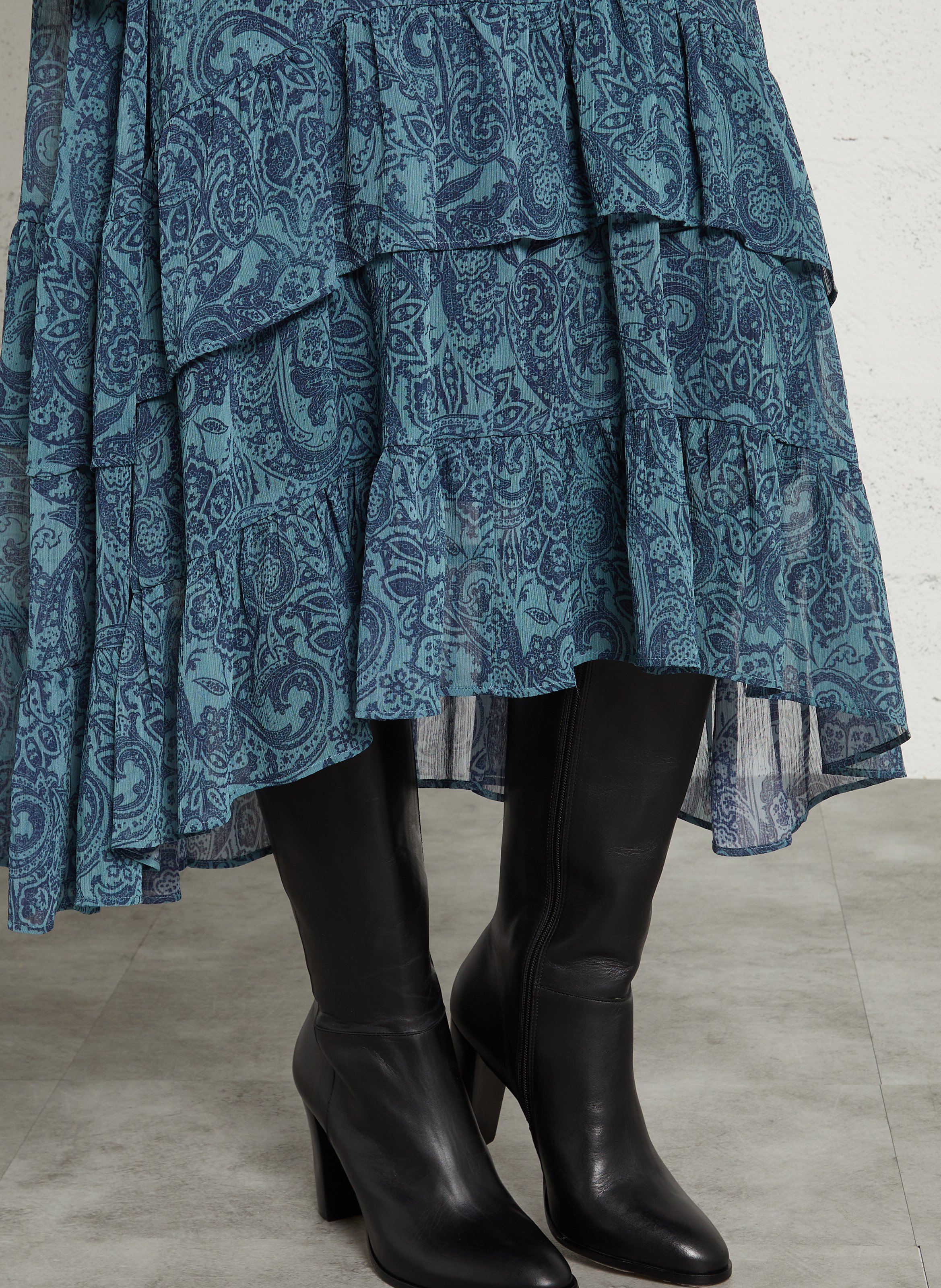 Robe longue col v imprimée  SUD EXPRESS Bleu