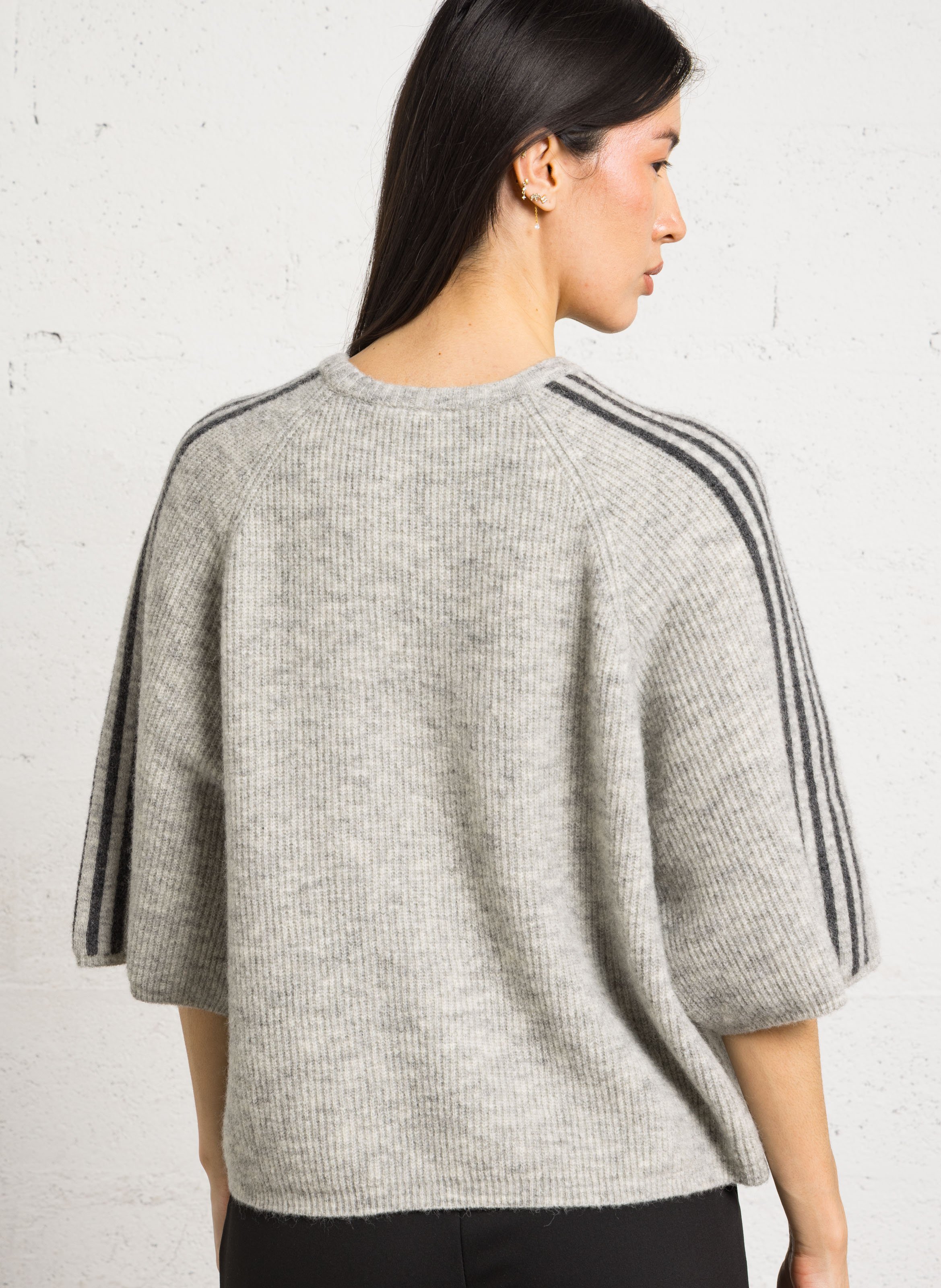 Oversized Rundhalsausschnitt-Pullover aus gemischtem Alpakawolle mit Stickerei AMERICAN VINTAGE Grau
