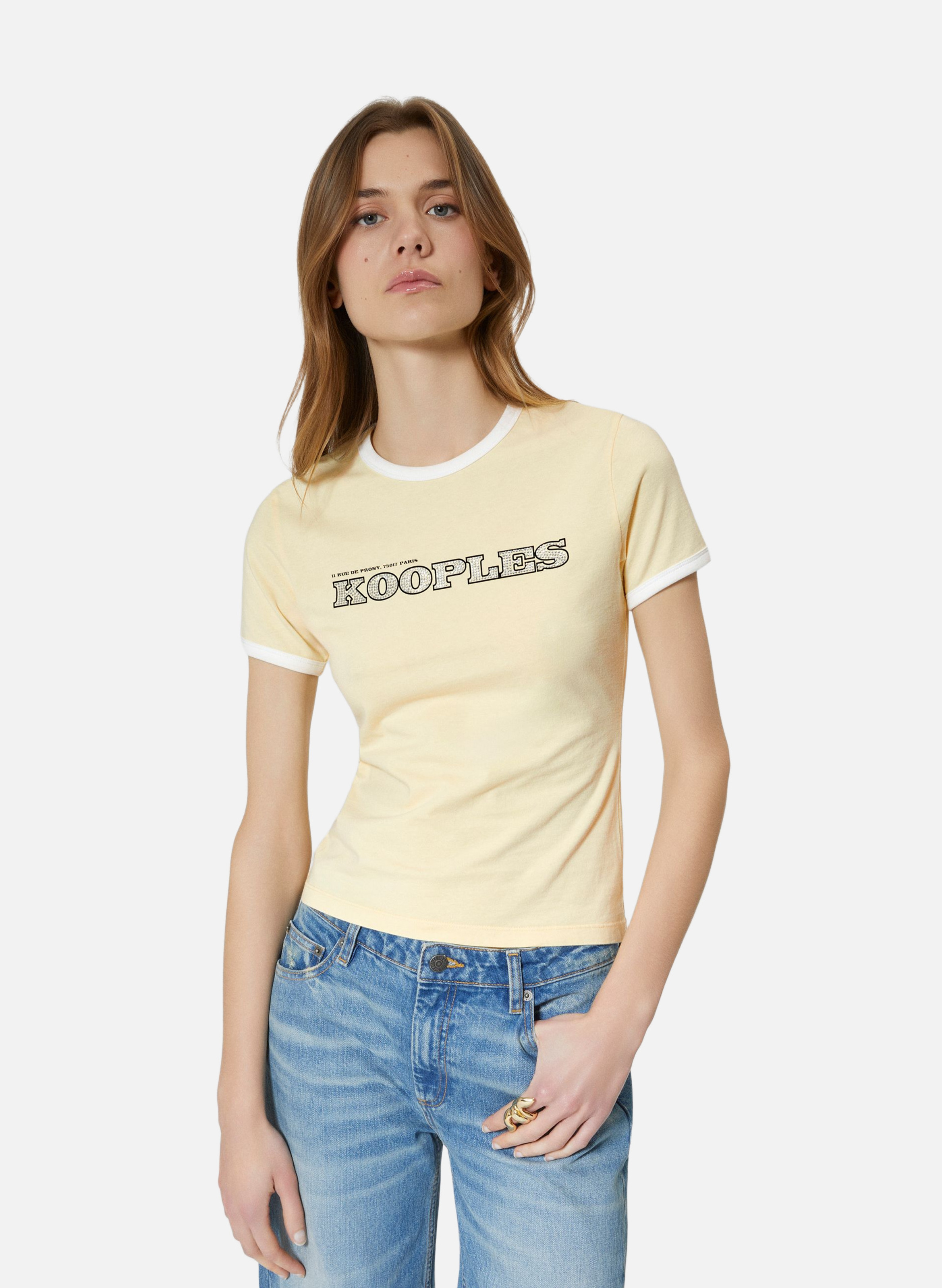 T-shirt with rhinestone logo THE KOOPLES Yellow
