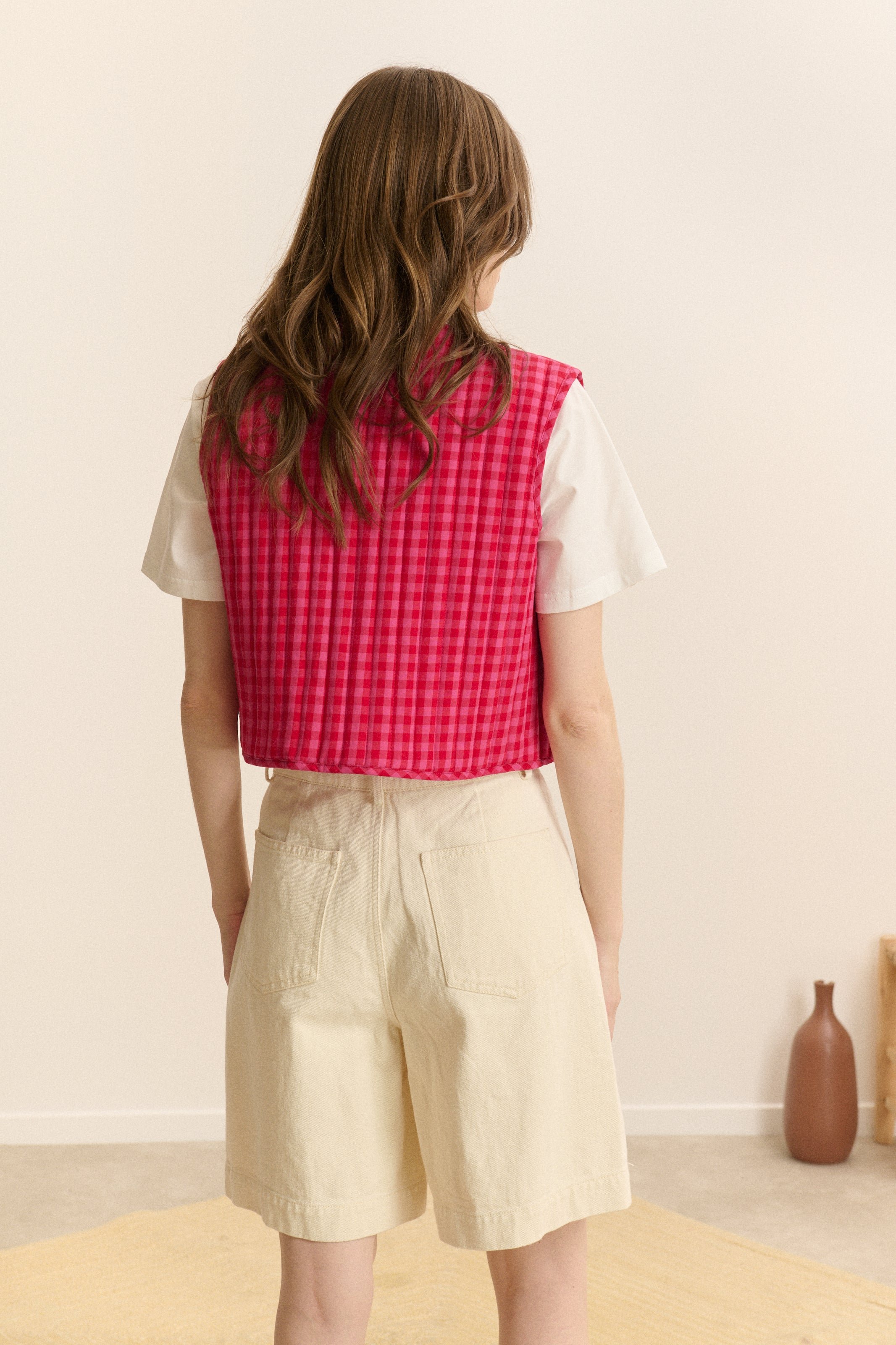 Checkered Sleeveless Quilted Vest GARANCE PARIS Pink