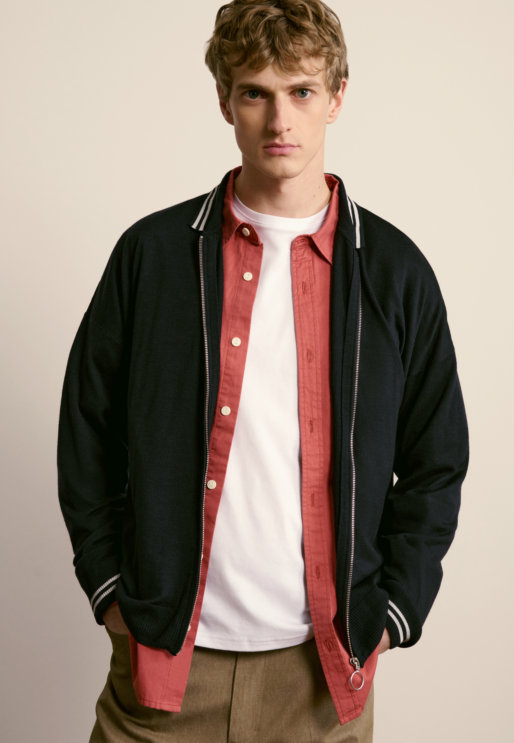 Dual-material wool cardigan MAISON MONTAGUT Blue