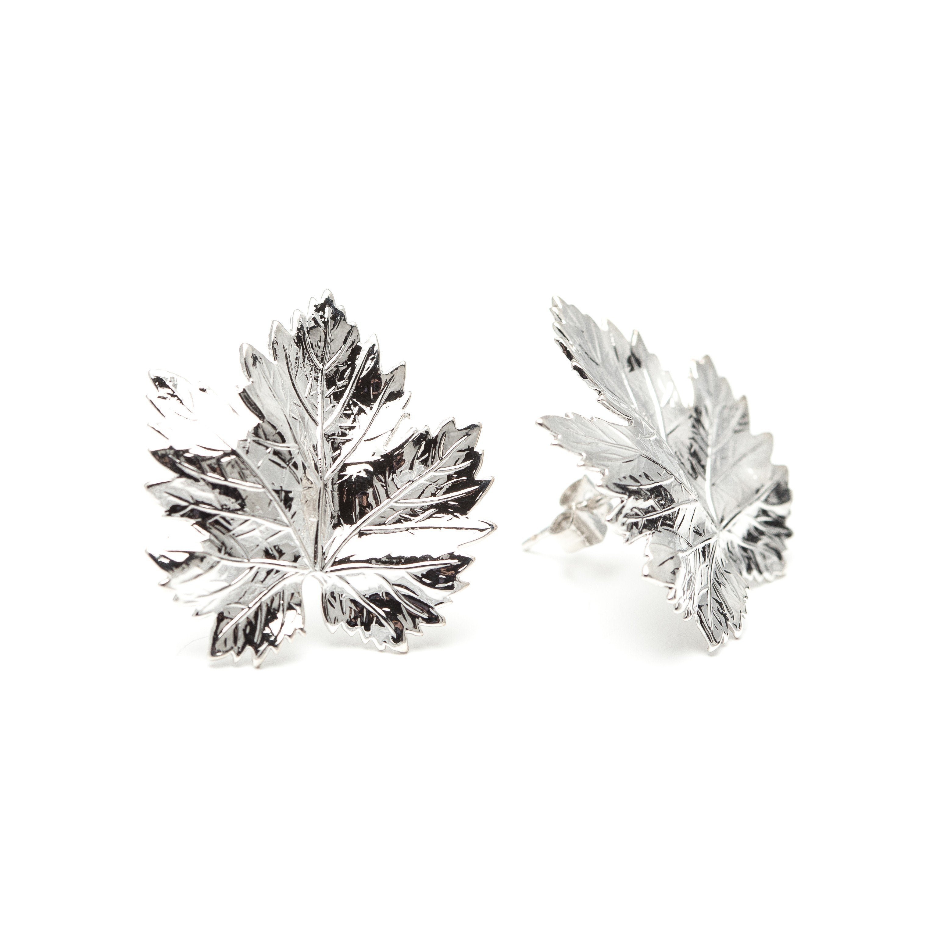 Maxi gold-plated leaf stud earrings MONSIEUR SIMONE Silver