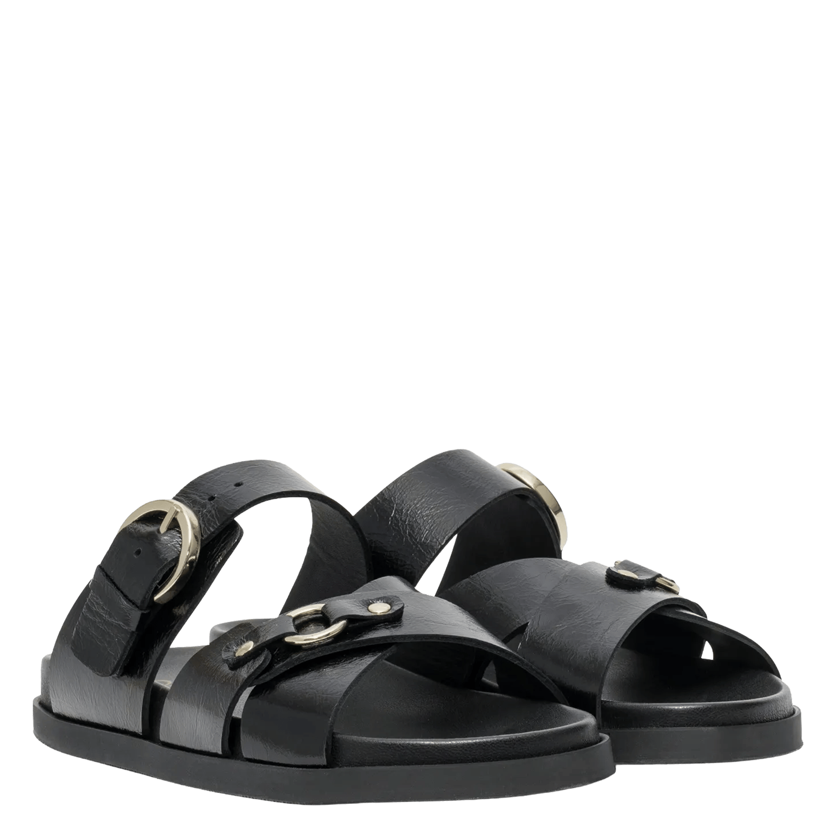 Aouda flat leather sandals BOCAGE Black
