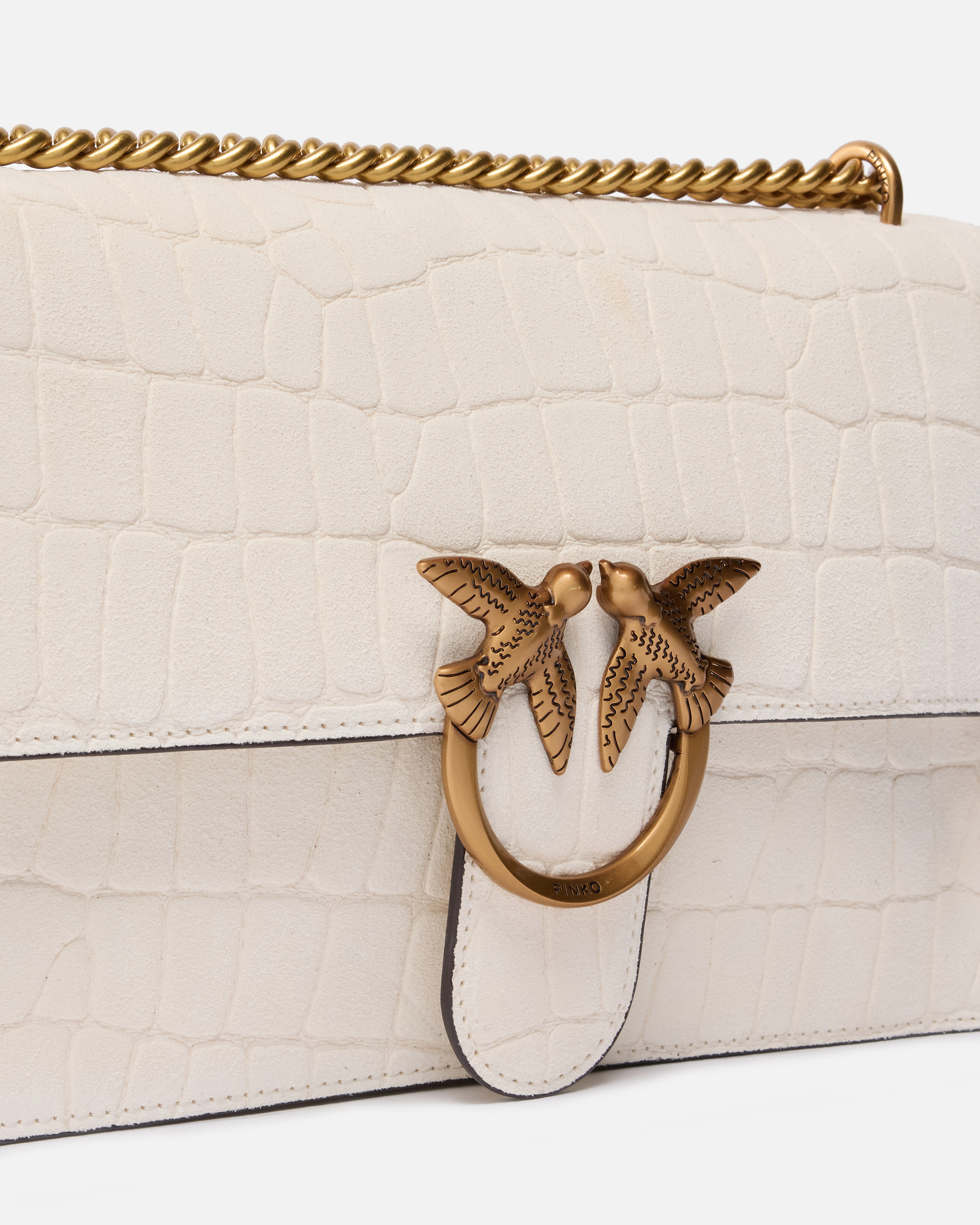 Sac à bandoulière moyen love bag one en cuir embossé crocodile PINKO Blanc
