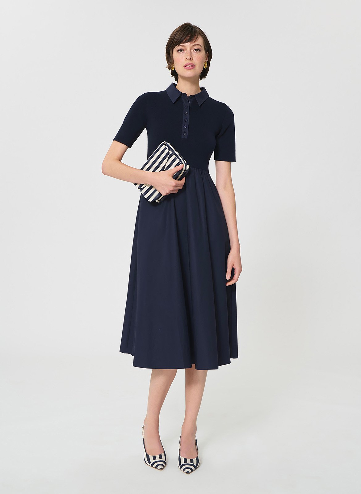 Robe midi évasée en coton mélangé TARA JARMON Bleu