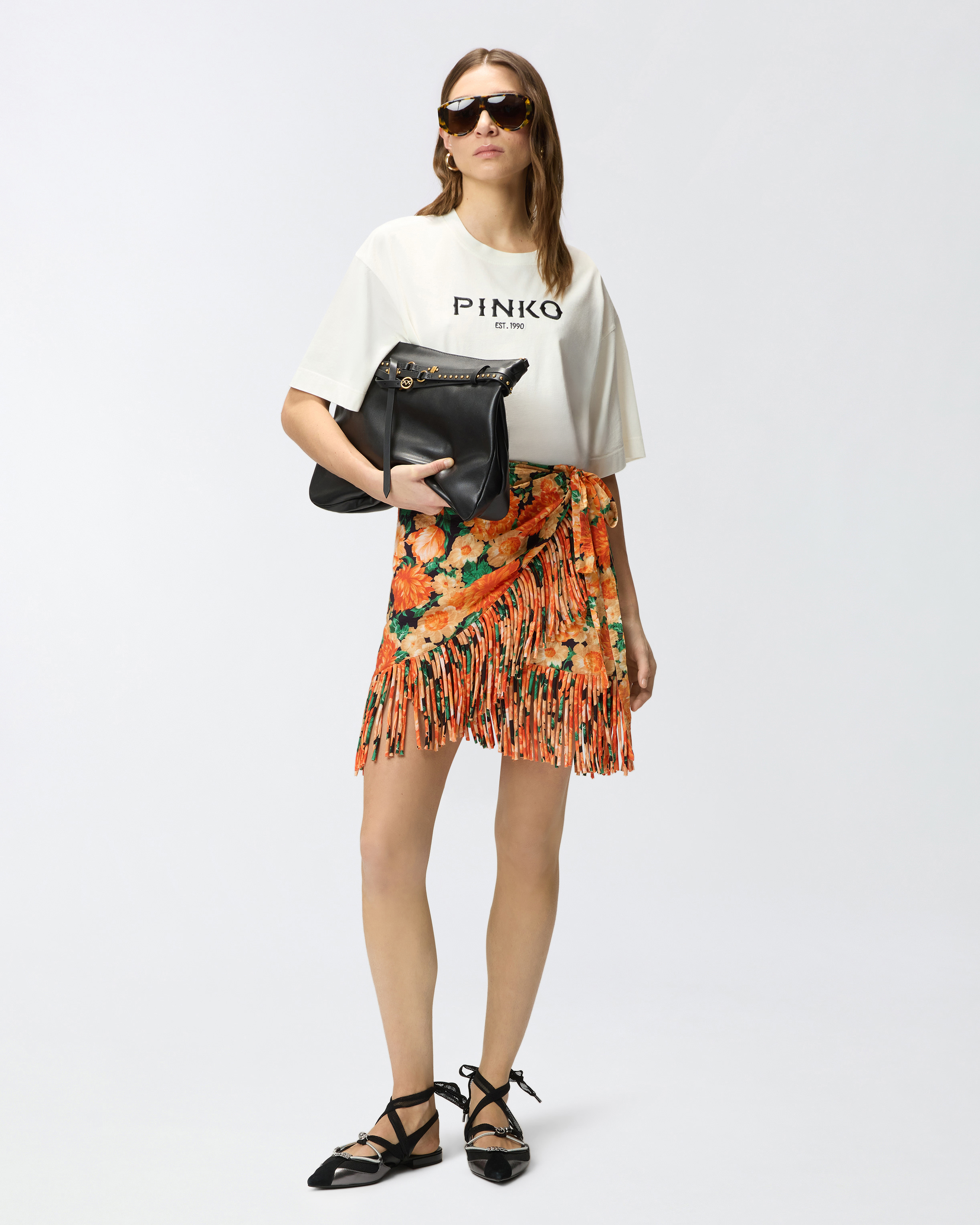 Jupe courte à franges et imprimé botanic garden PINKO Multicolore
