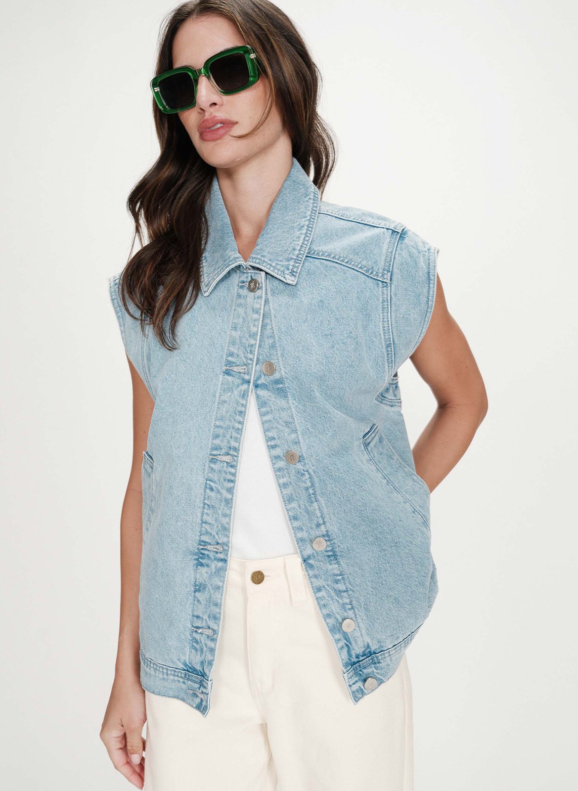Veste oversize sans manches en denim GRACE ET MILA Bleu