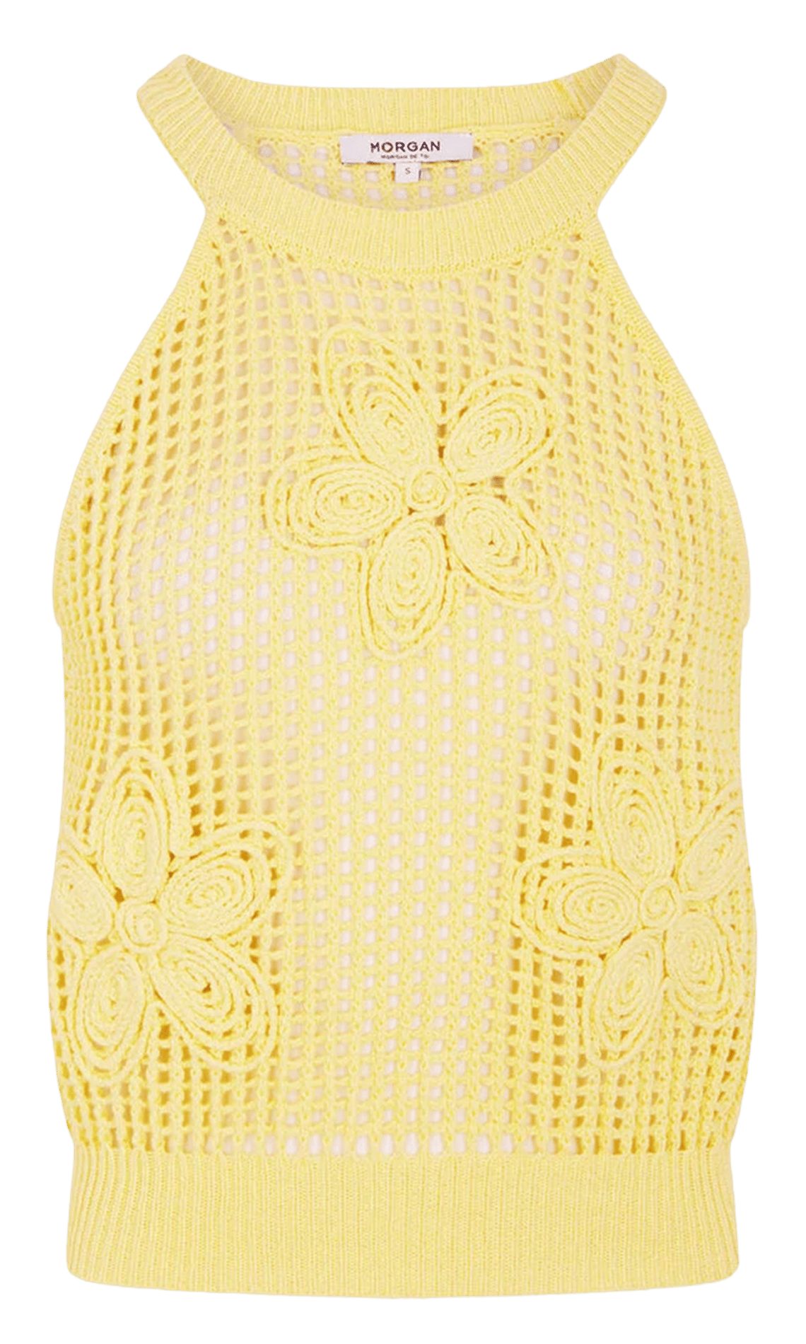 Openwork knit top with crocheted flower details MORGAN Yellow