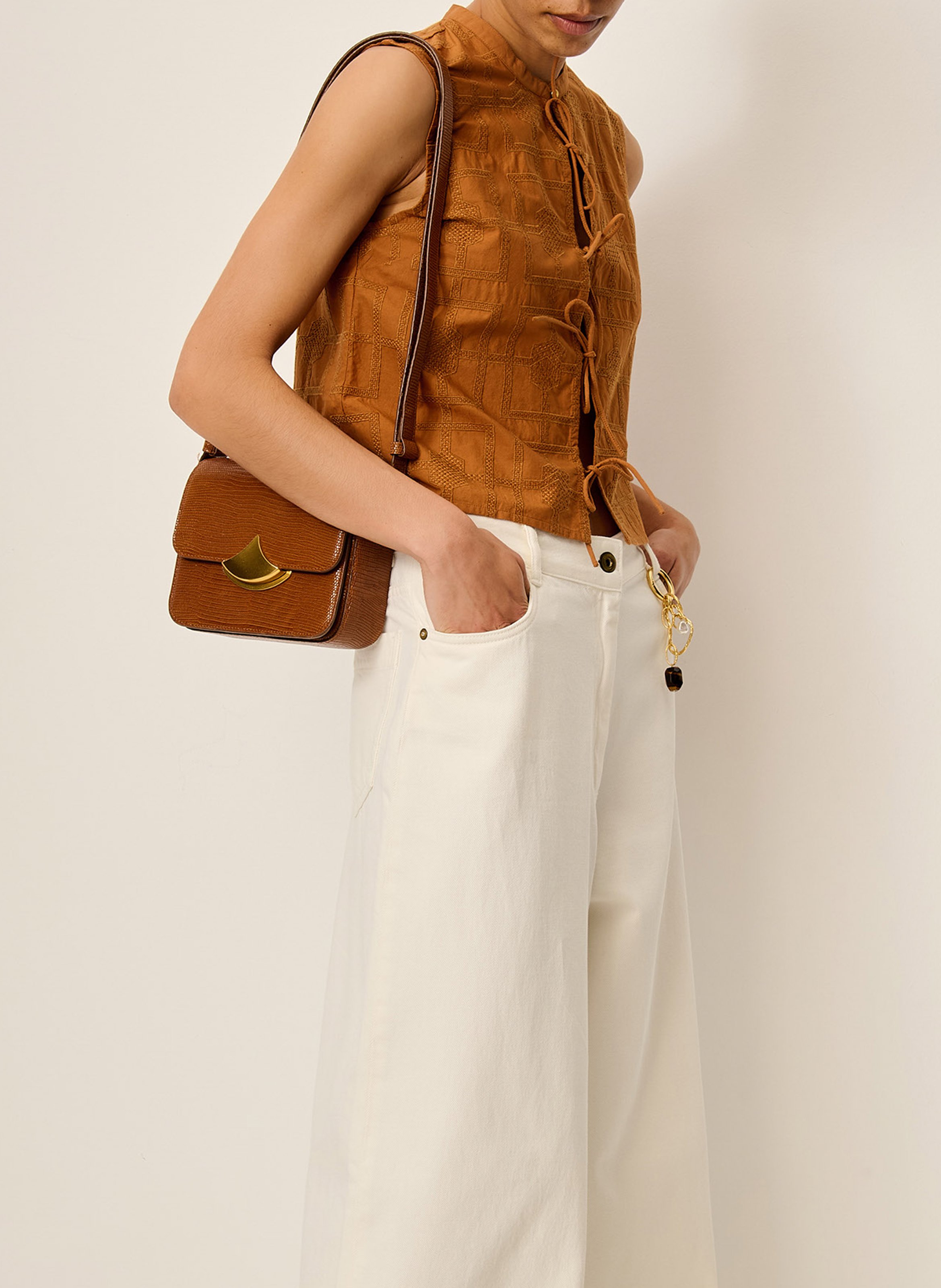 Top sans manches à motif résille SESSUN Marron