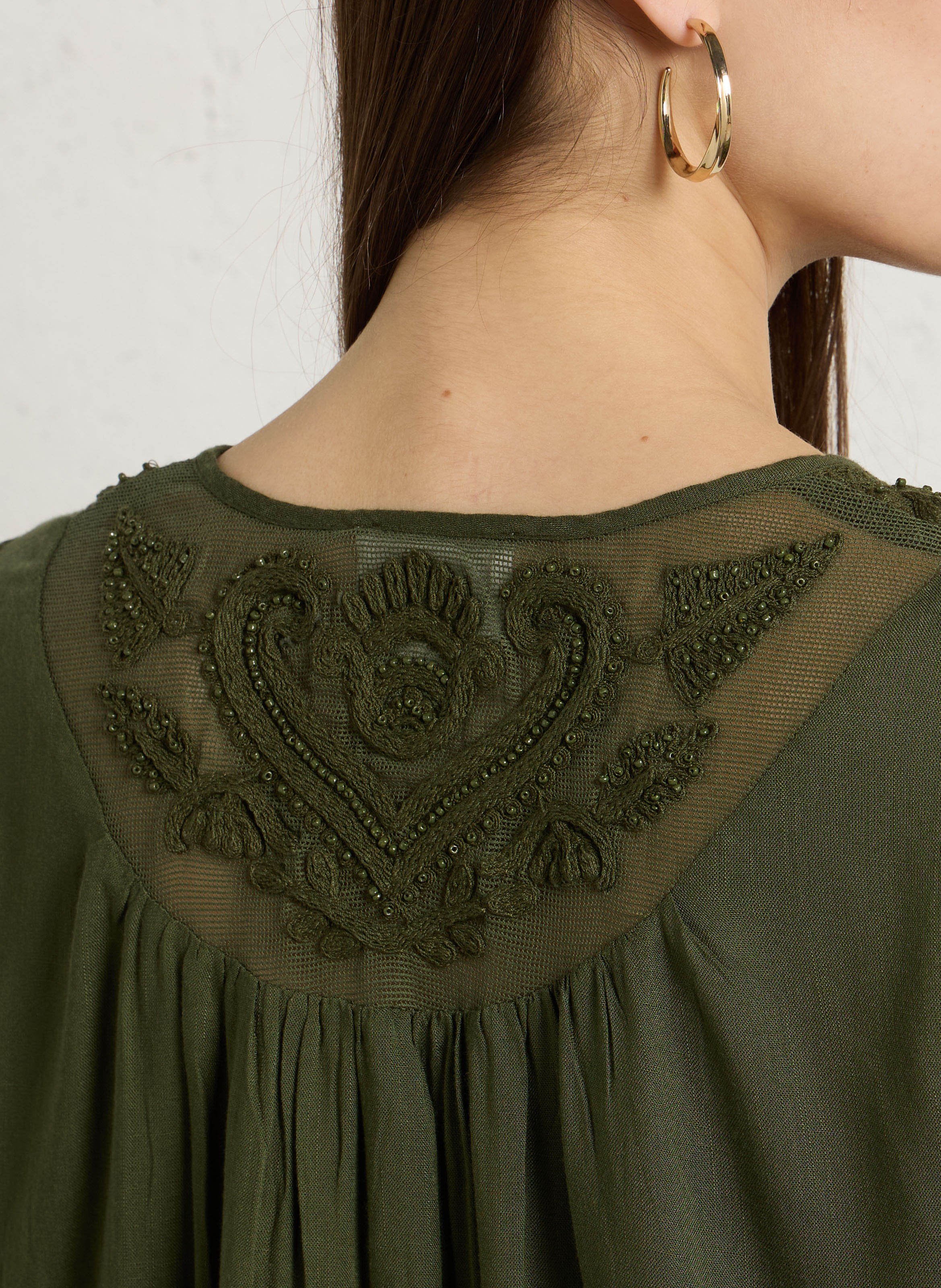 Embroidered V-neck blouse MAISON 123 Khaki