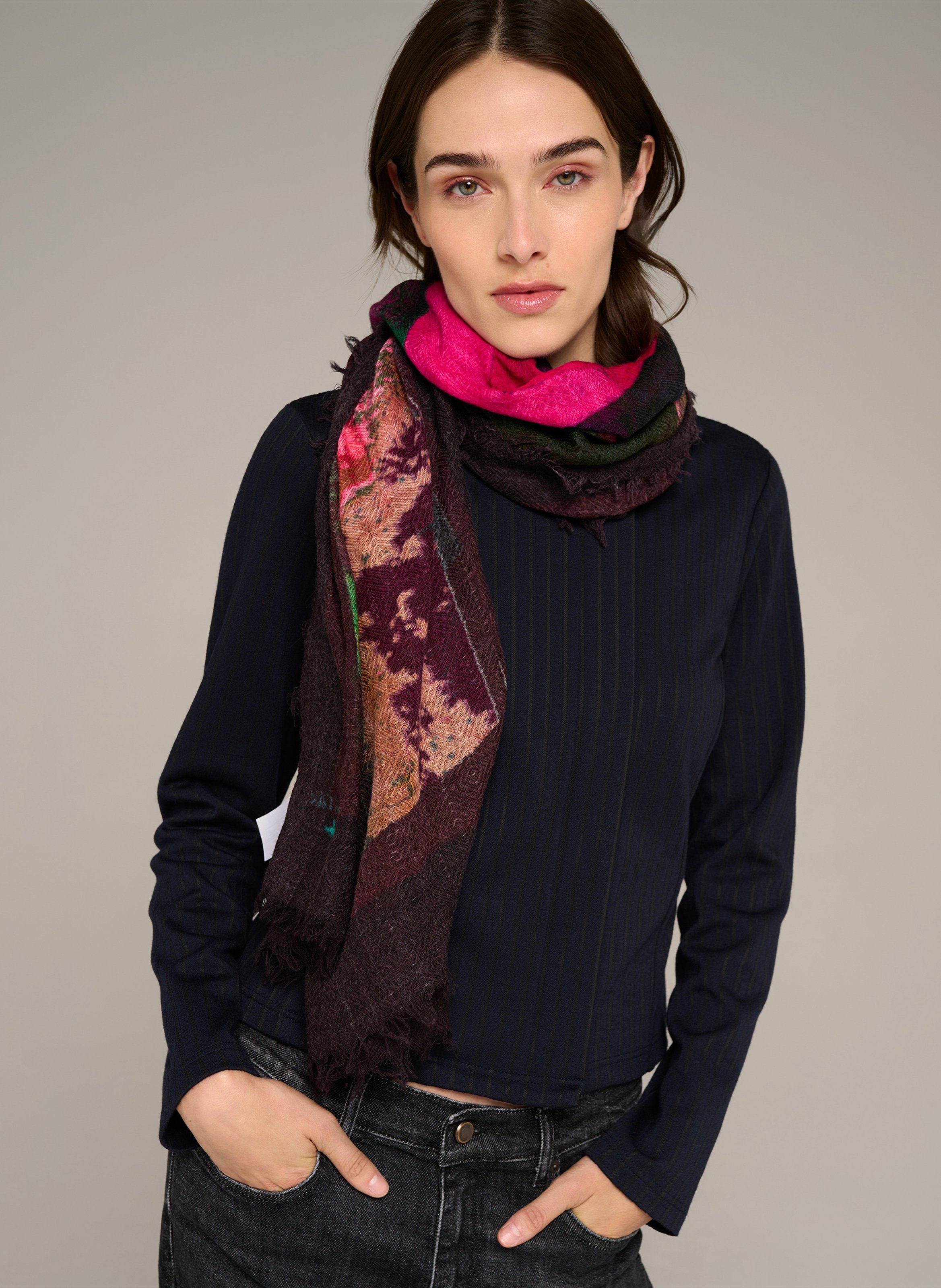Printed wool scarf COTELAC Brown