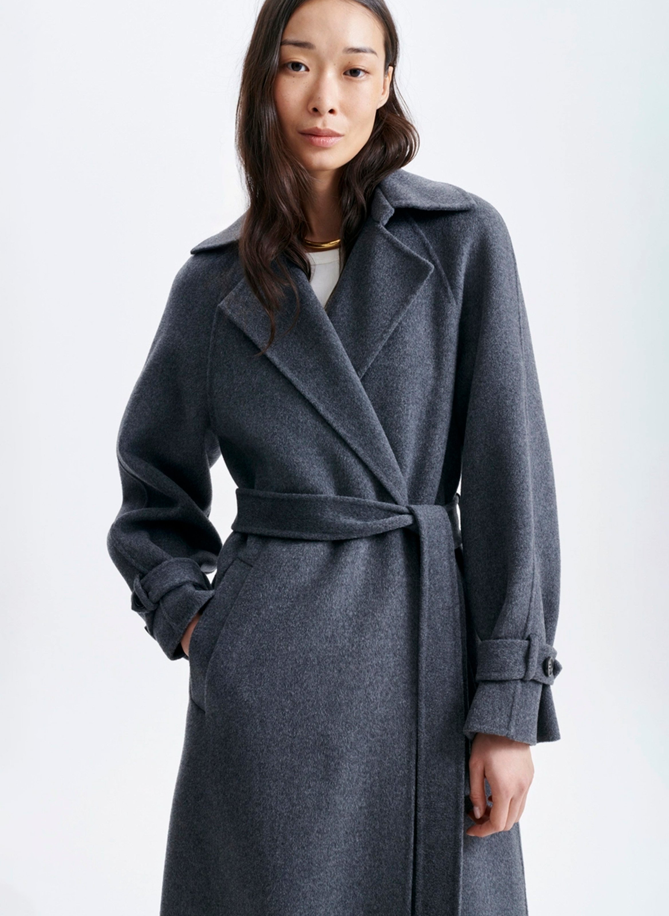 Manteau long ceinturé en laine mélangée VANESSA BRUNO Gris