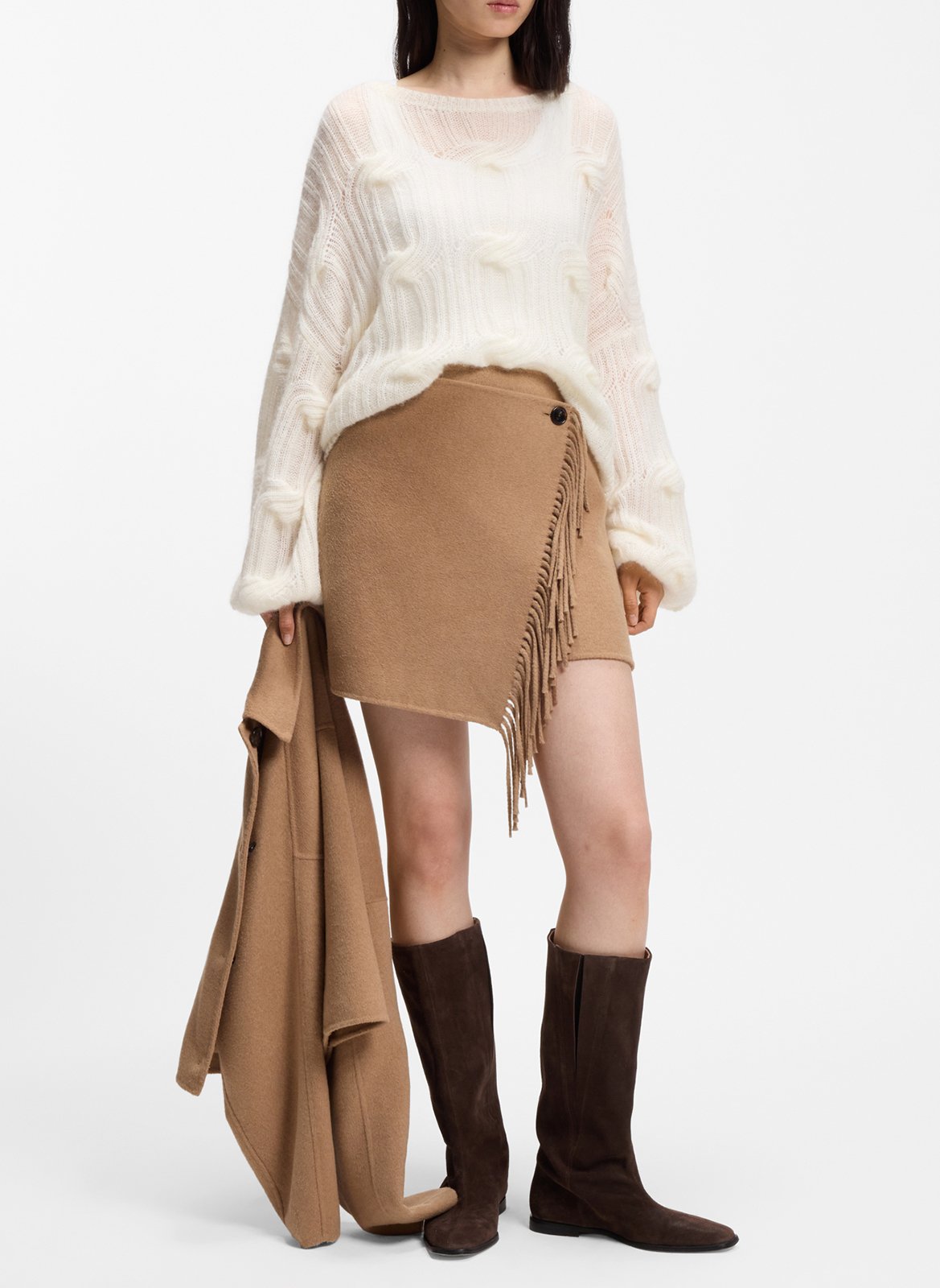 Round-neck wool-blend loose-fit sweater BOSS Beige