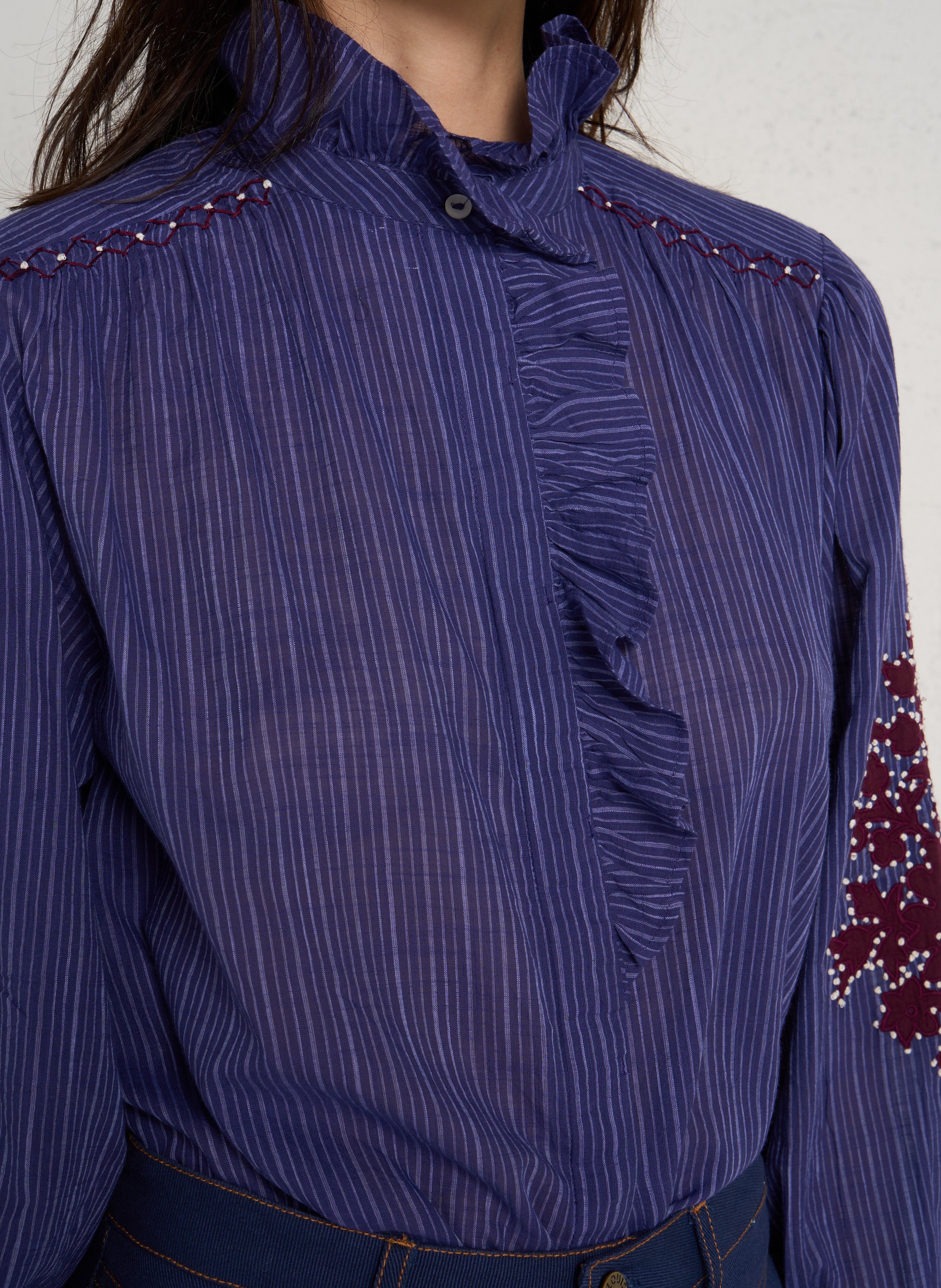 Cotton shirt with ruffled collar LOUISE MISHA Blue