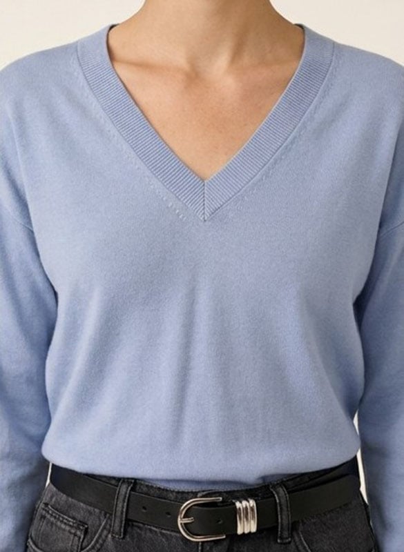Rechte broek met V-hals in effen kleur KOOKAI Blauw