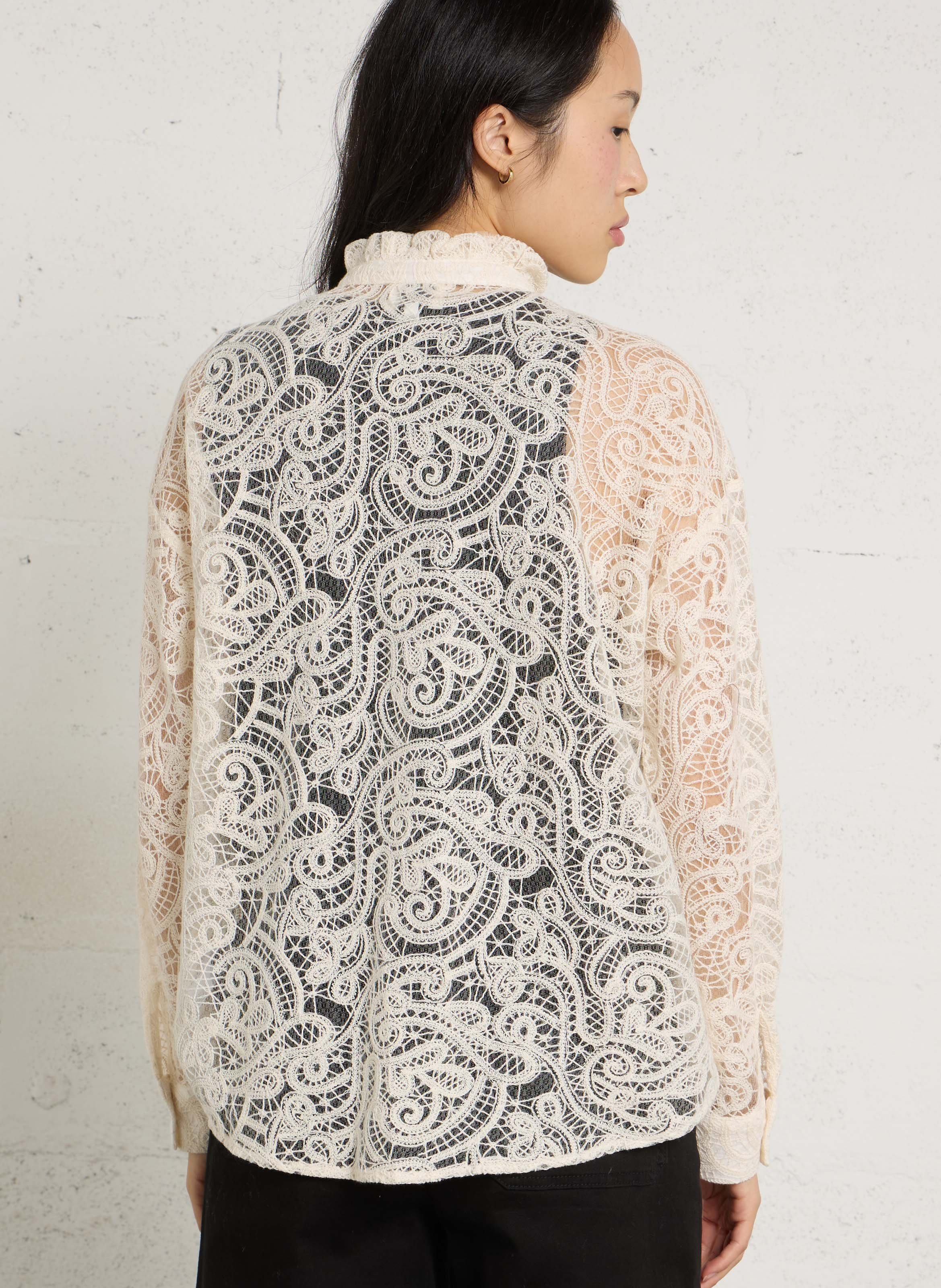 High-neck blouse in cotton-blend lace-look fabric LA PETITE ETOILE Beige