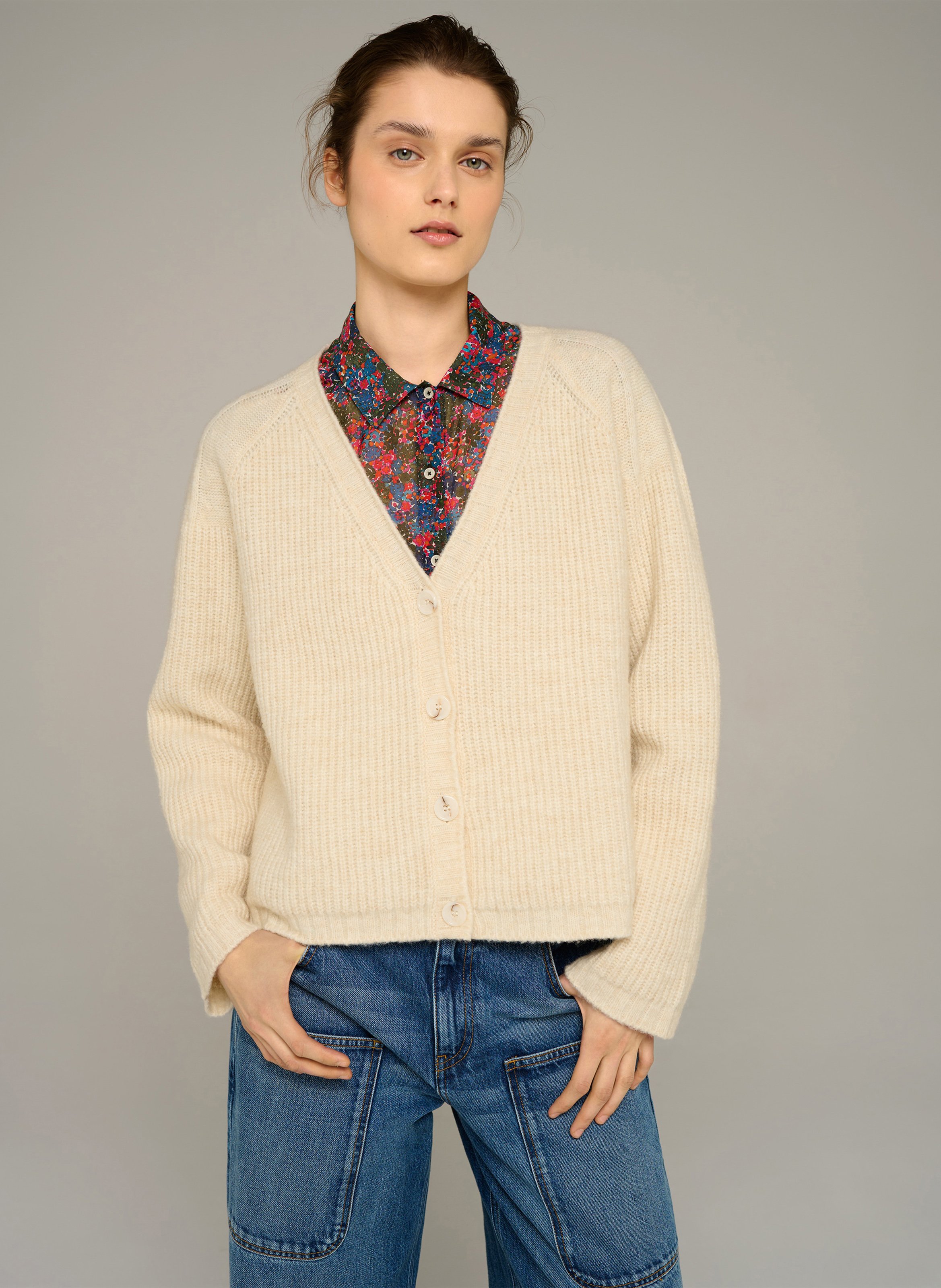 Wool-blend V-neck cardigan COTELAC ACOTE