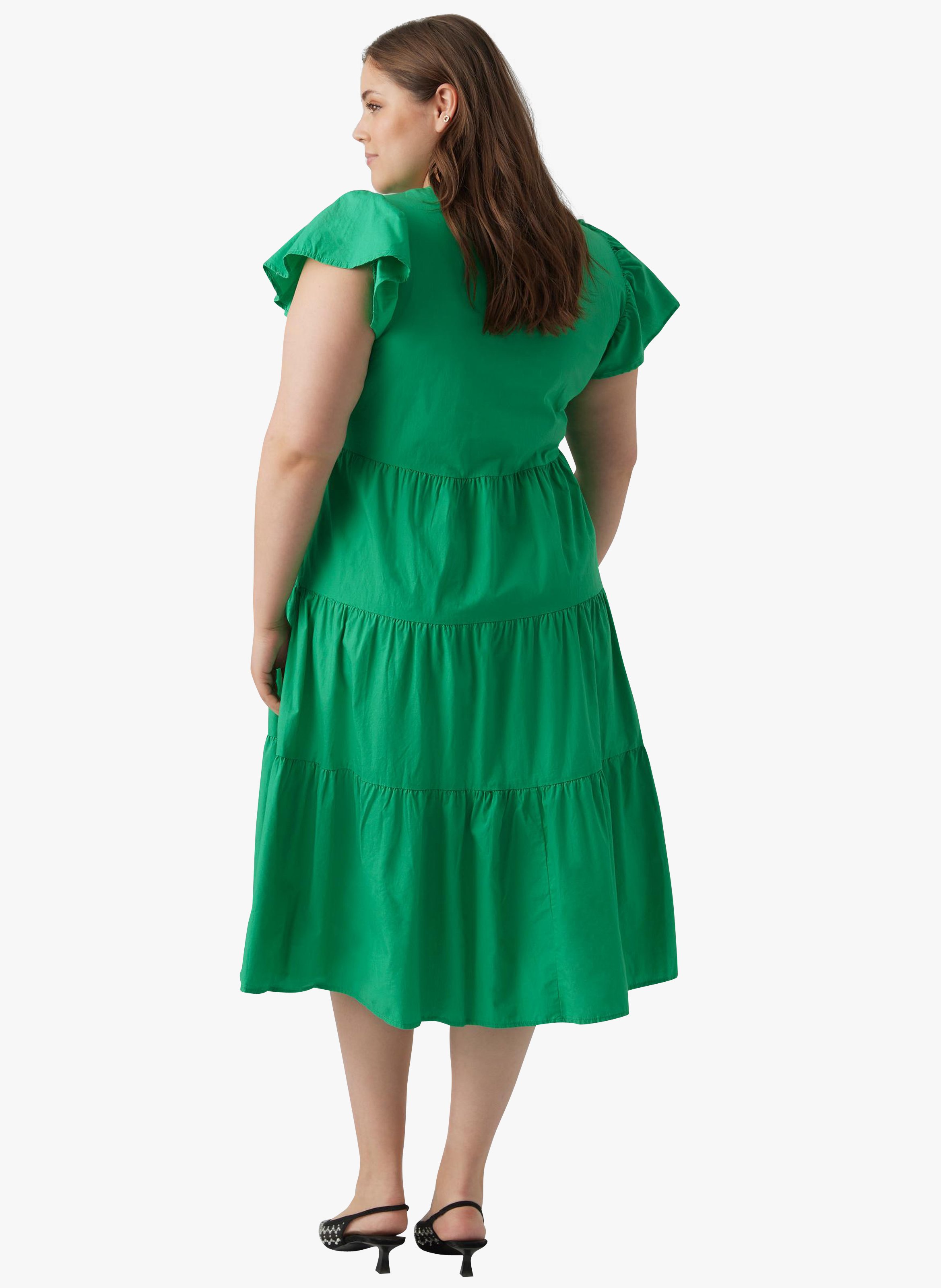 Flared cotton V-neck midi dress VERO MODA CURVE Green
