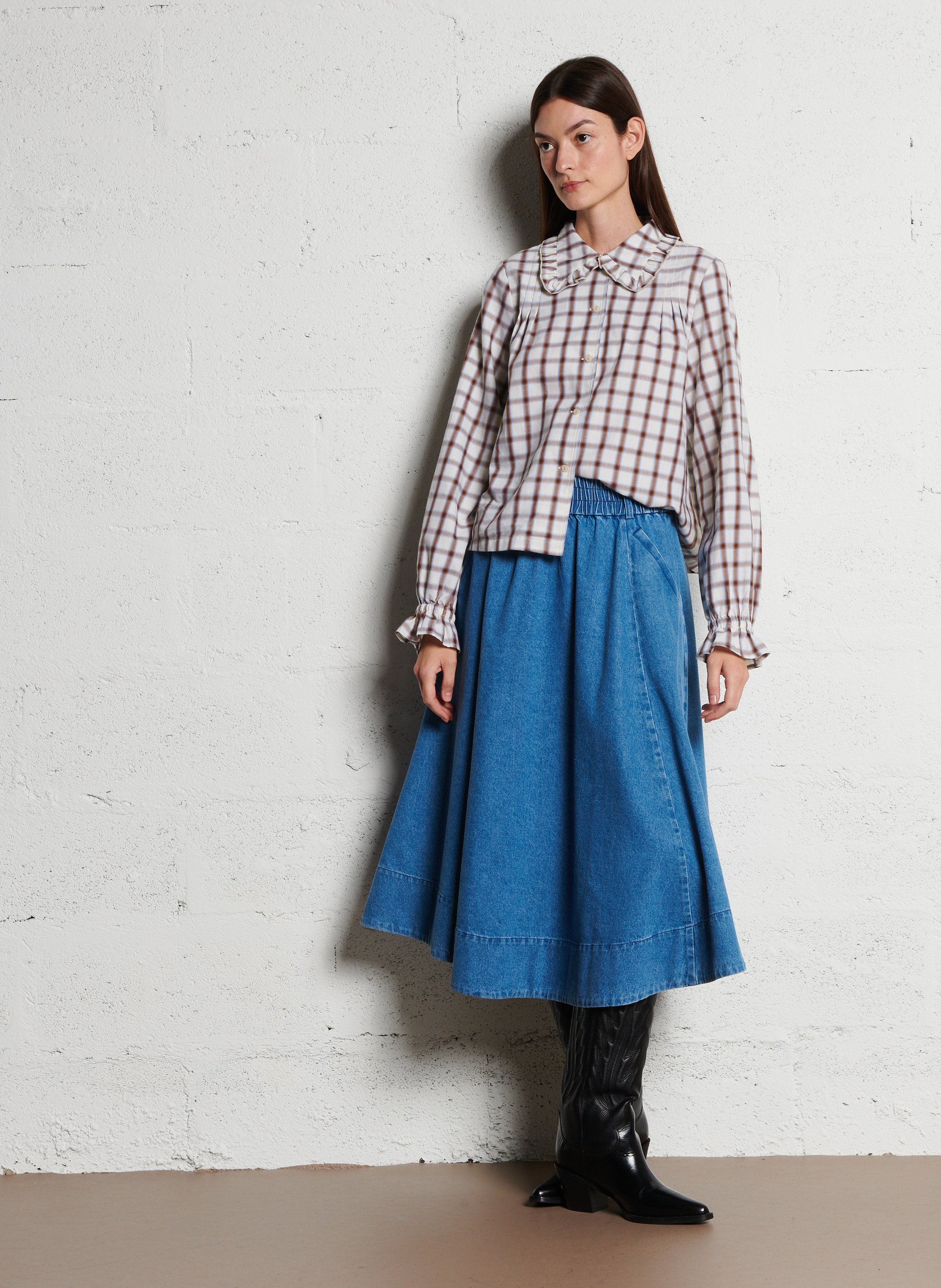 Halflange, katoenen rok SUZIE WINKLE Blauw