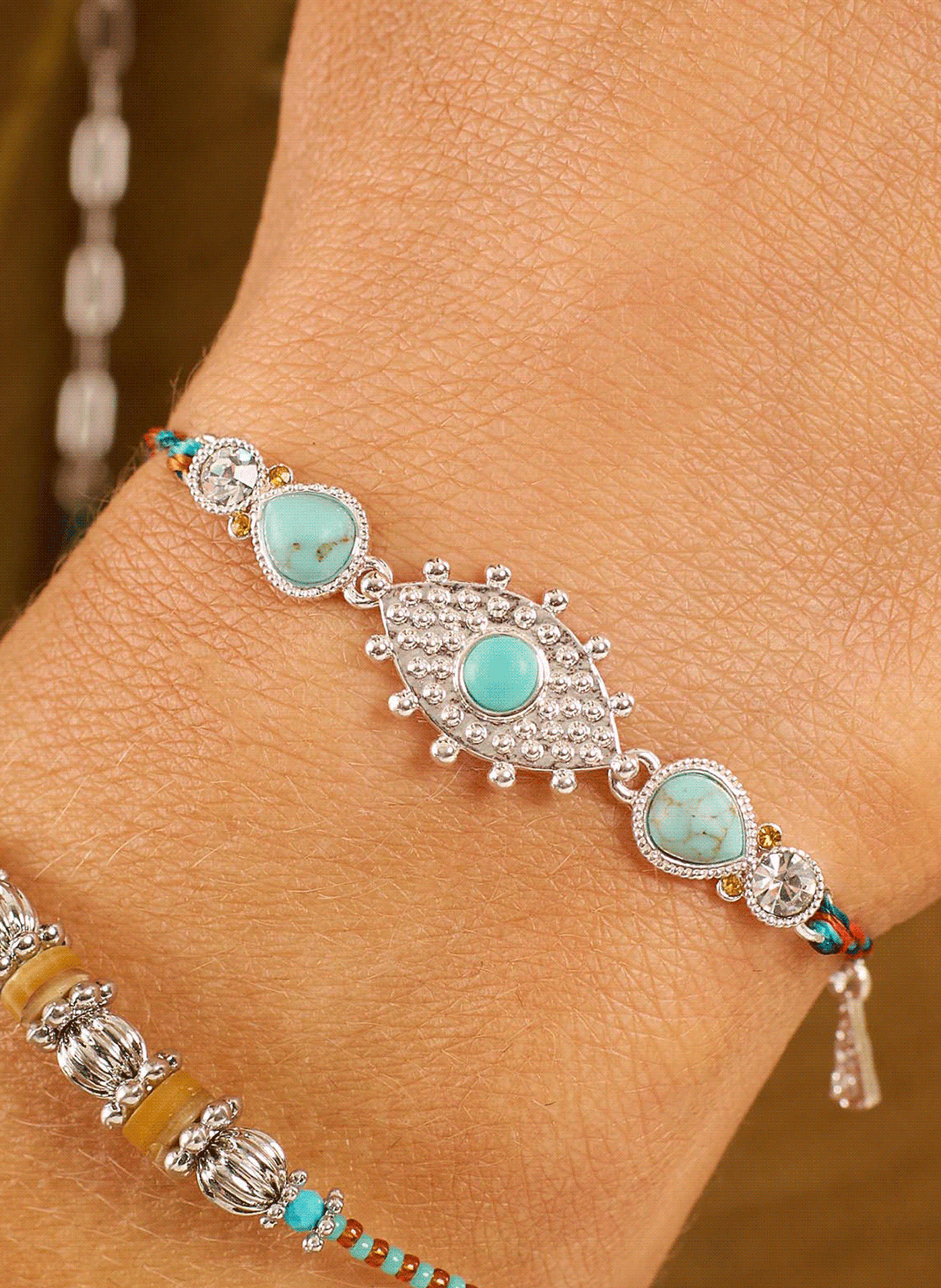 Adjustable cord bracelet with charms HIPANEMA Silver